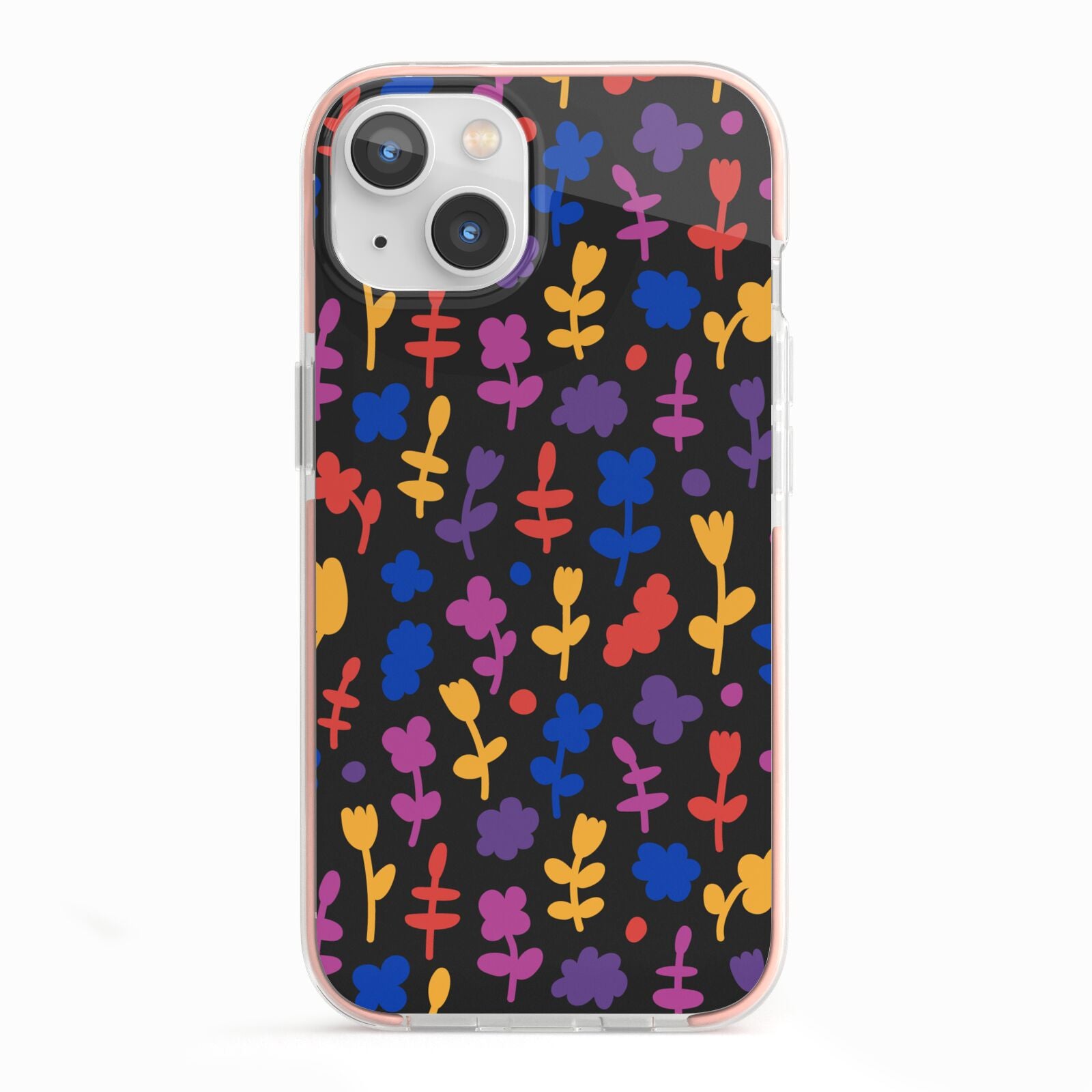 Abstract Floral iPhone 13 TPU Impact Case with Pink Edges