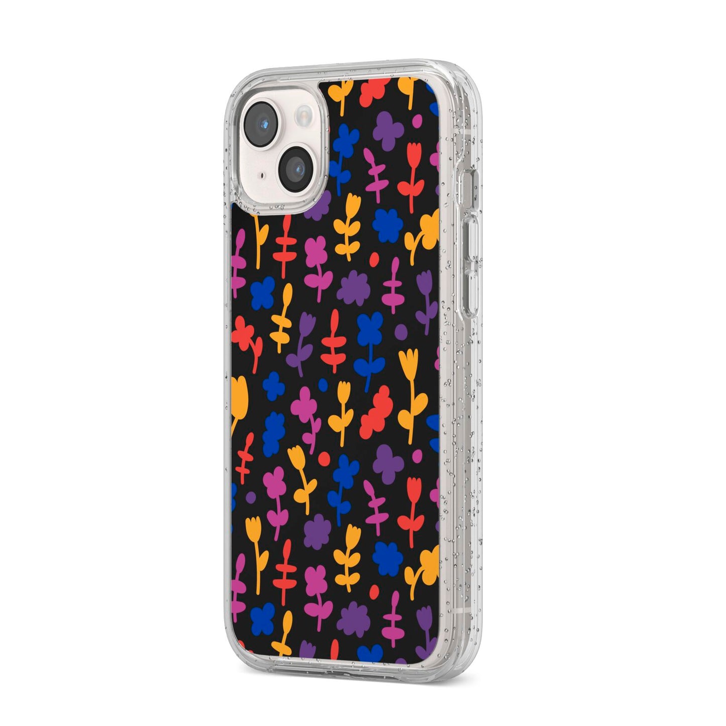 Abstract Floral iPhone 14 Plus Glitter Tough Case Starlight Angled Image