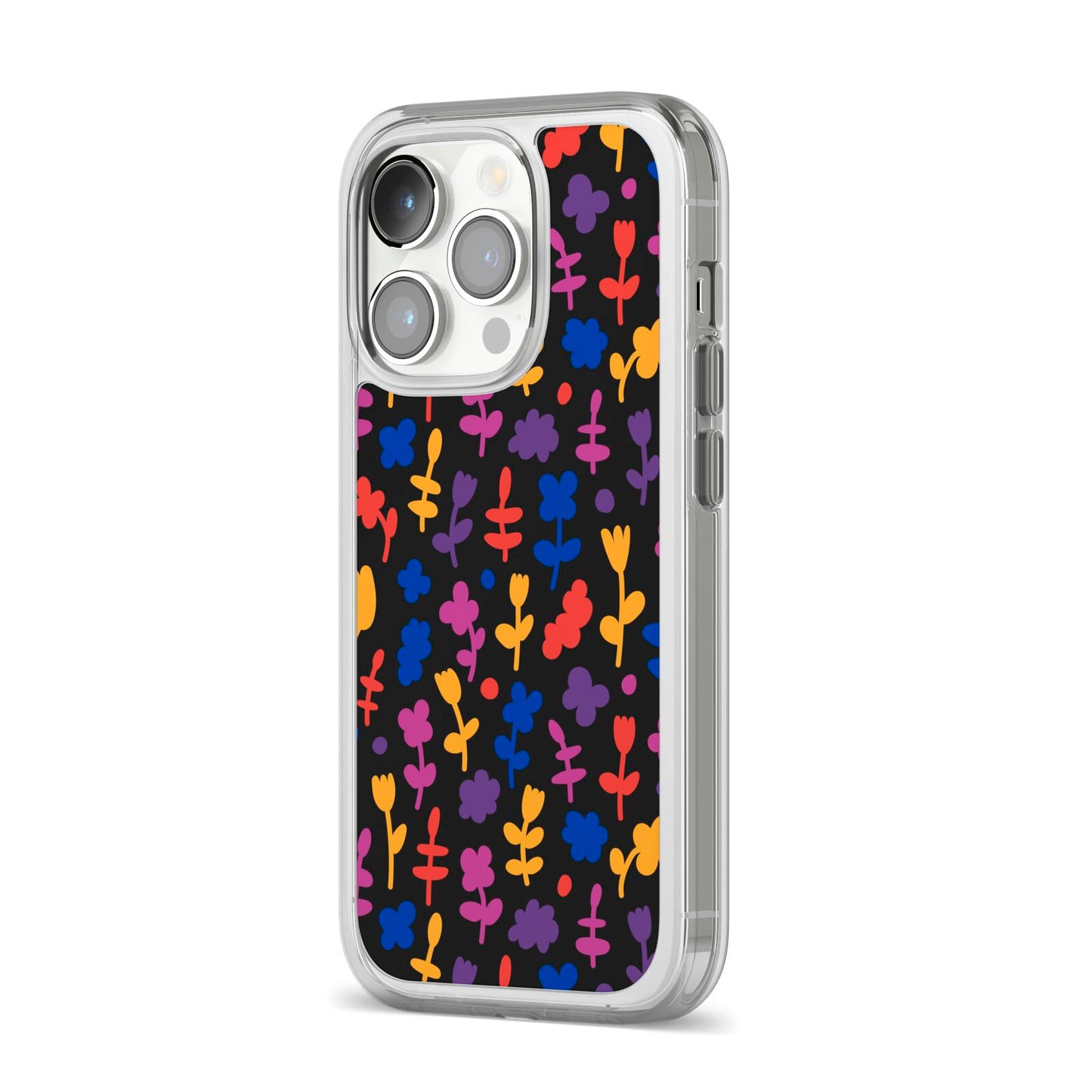 Abstract Floral iPhone 14 Pro Clear Tough Case Silver Angled Image