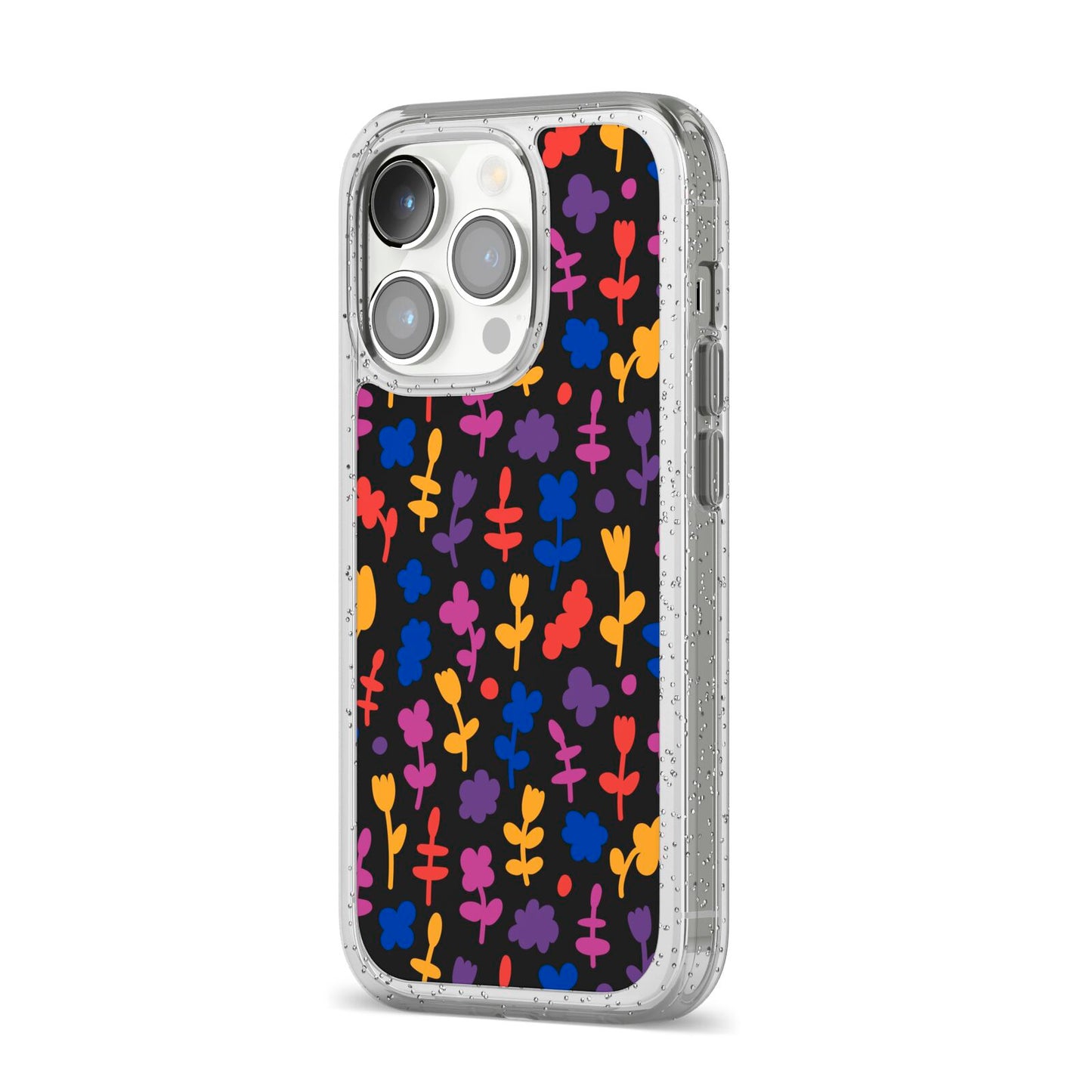 Abstract Floral iPhone 14 Pro Glitter Tough Case Silver Angled Image