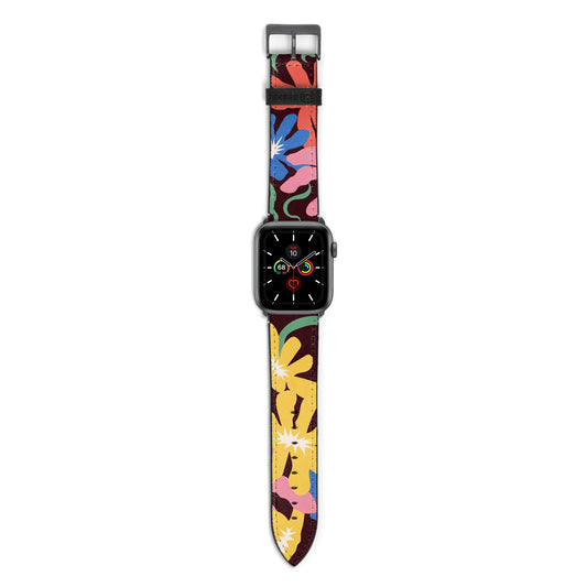 Abstract Flowers Apple Watch Strap with Space Grey Hardware