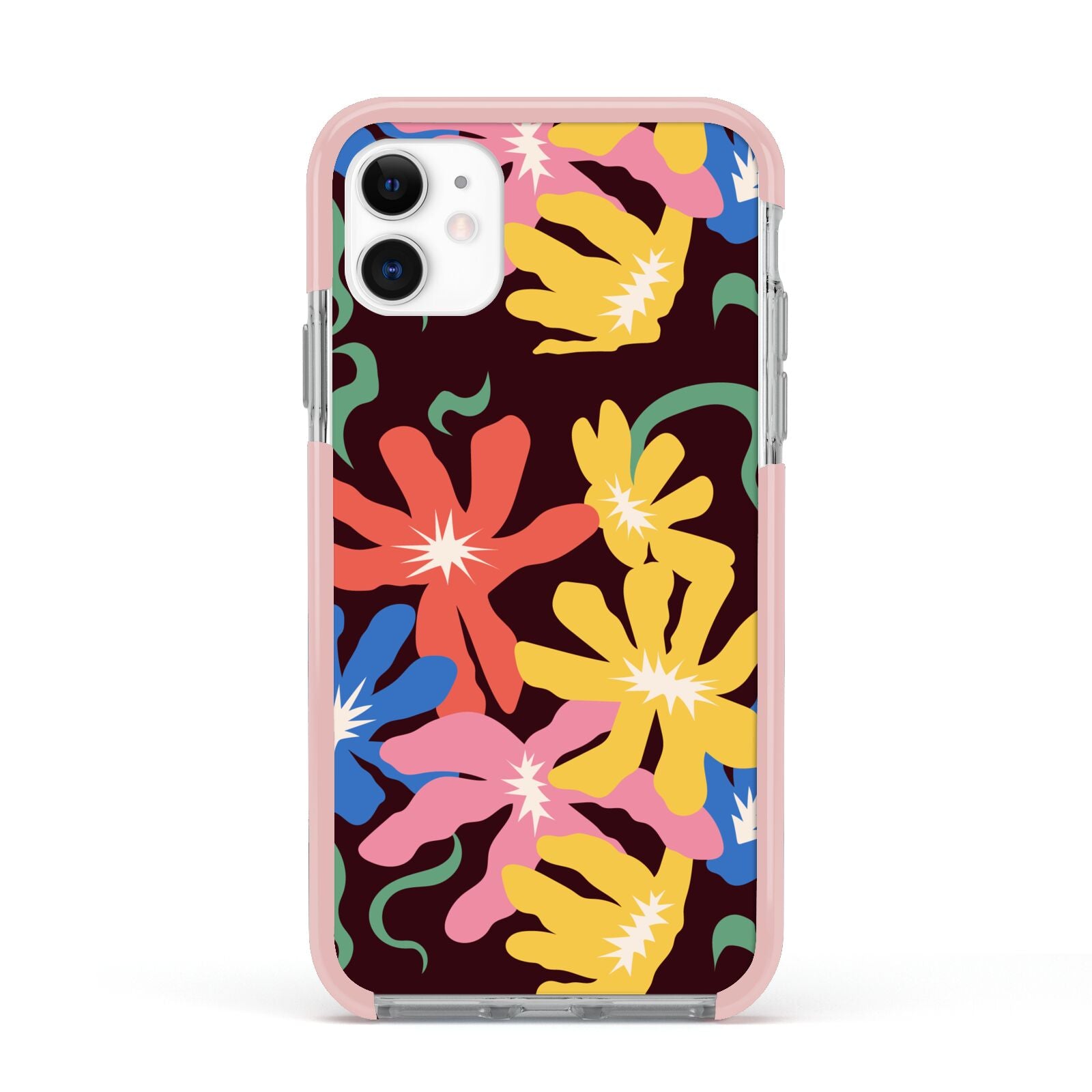 Abstract Flowers Apple iPhone 11 in White with Pink Impact Case