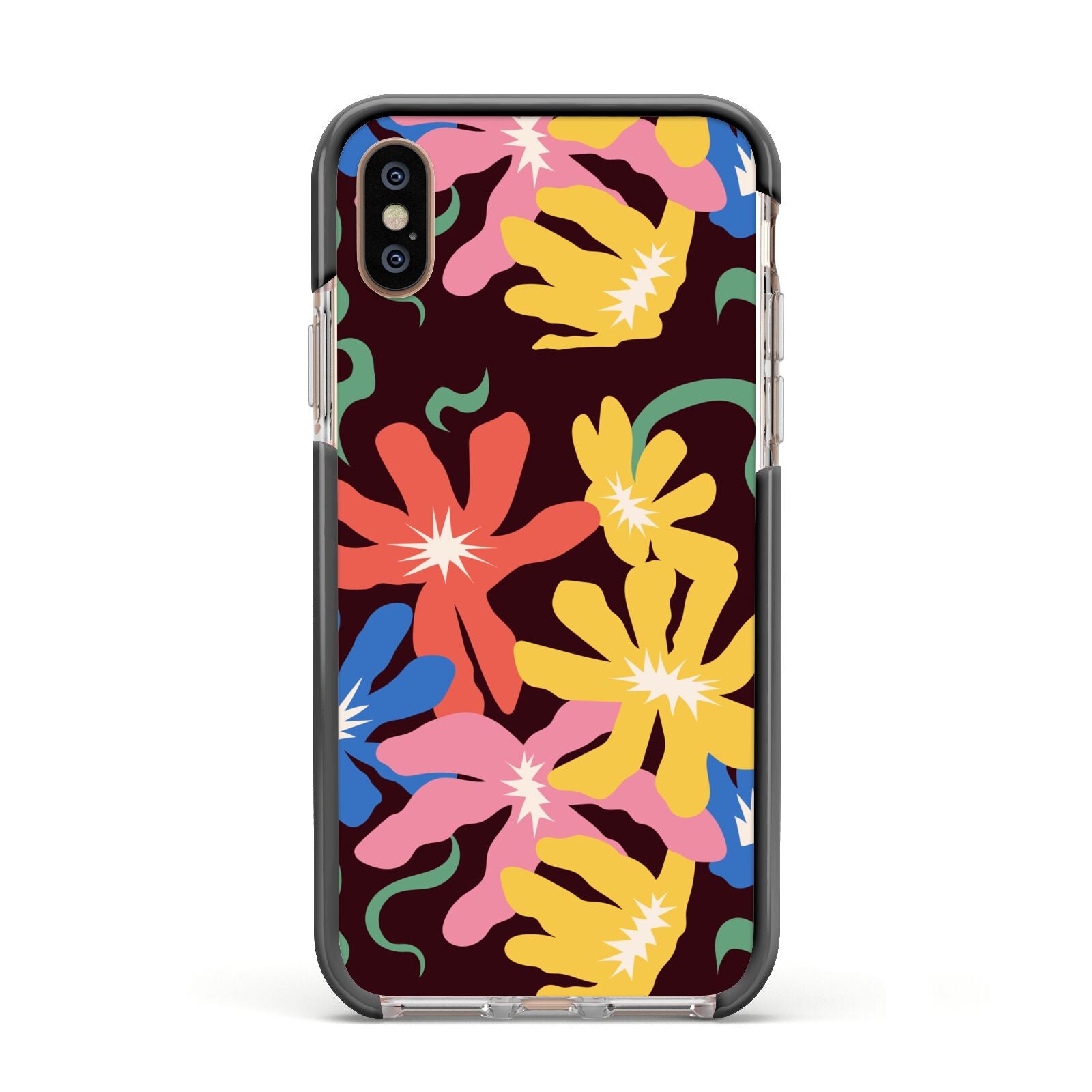 Abstract Flowers Apple iPhone Xs Impact Case Black Edge on Gold Phone