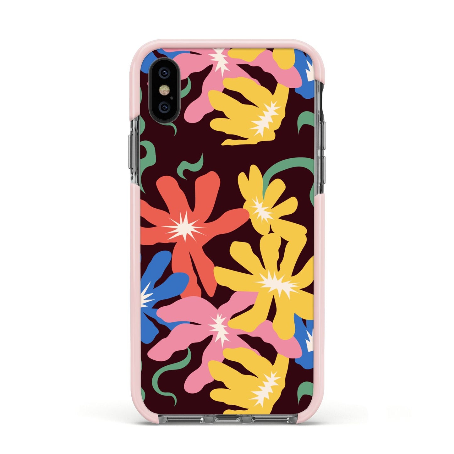 Abstract Flowers Apple iPhone Xs Impact Case Pink Edge on Black Phone