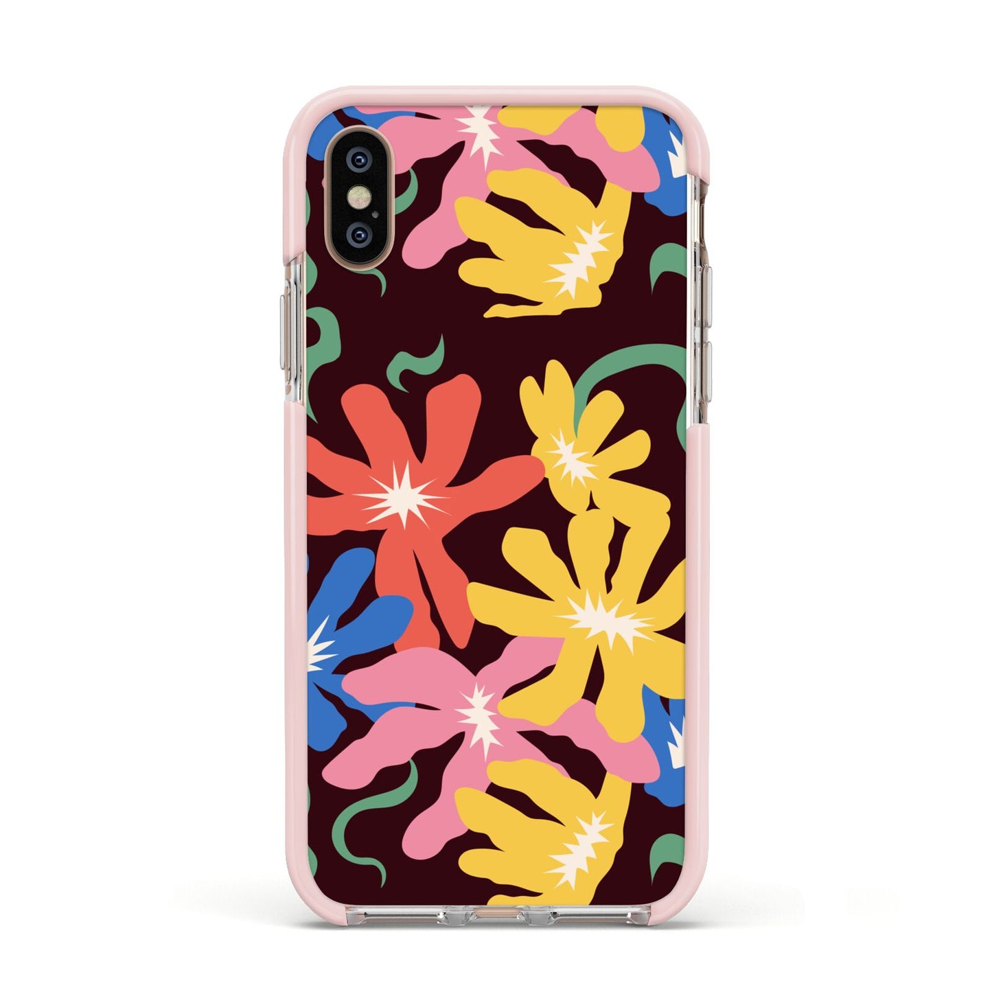Abstract Flowers Apple iPhone Xs Impact Case Pink Edge on Gold Phone