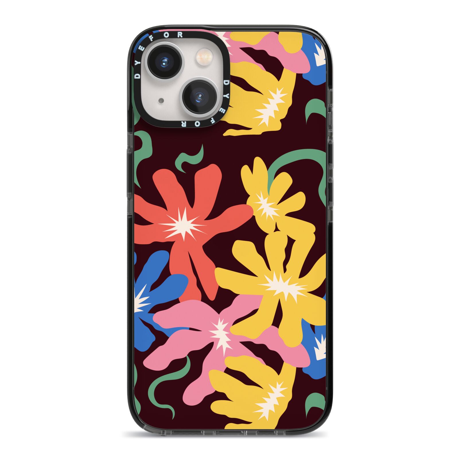 Abstract Flowers iPhone 13 Black Impact Case on Silver phone