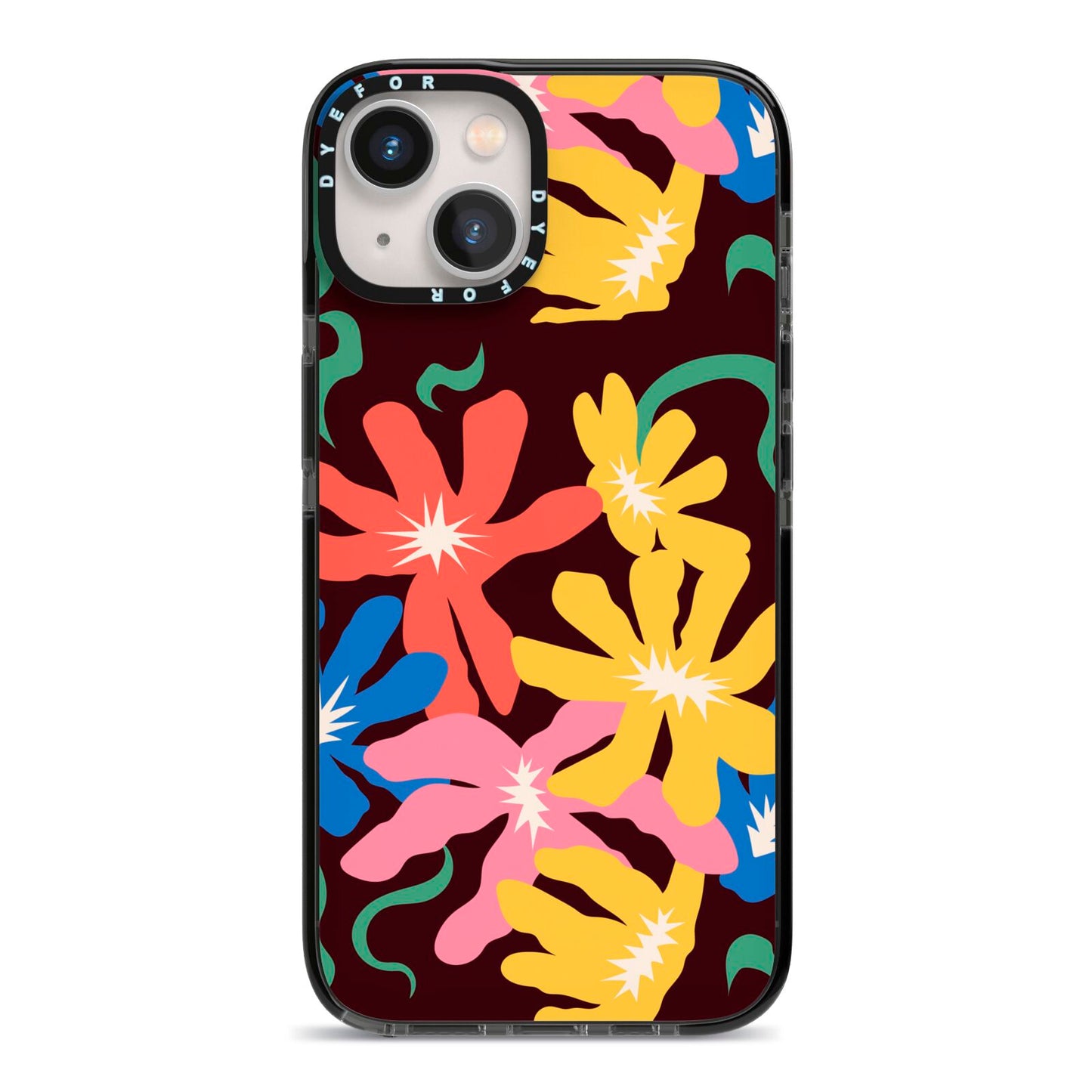 Abstract Flowers iPhone 13 Black Impact Case on Silver phone