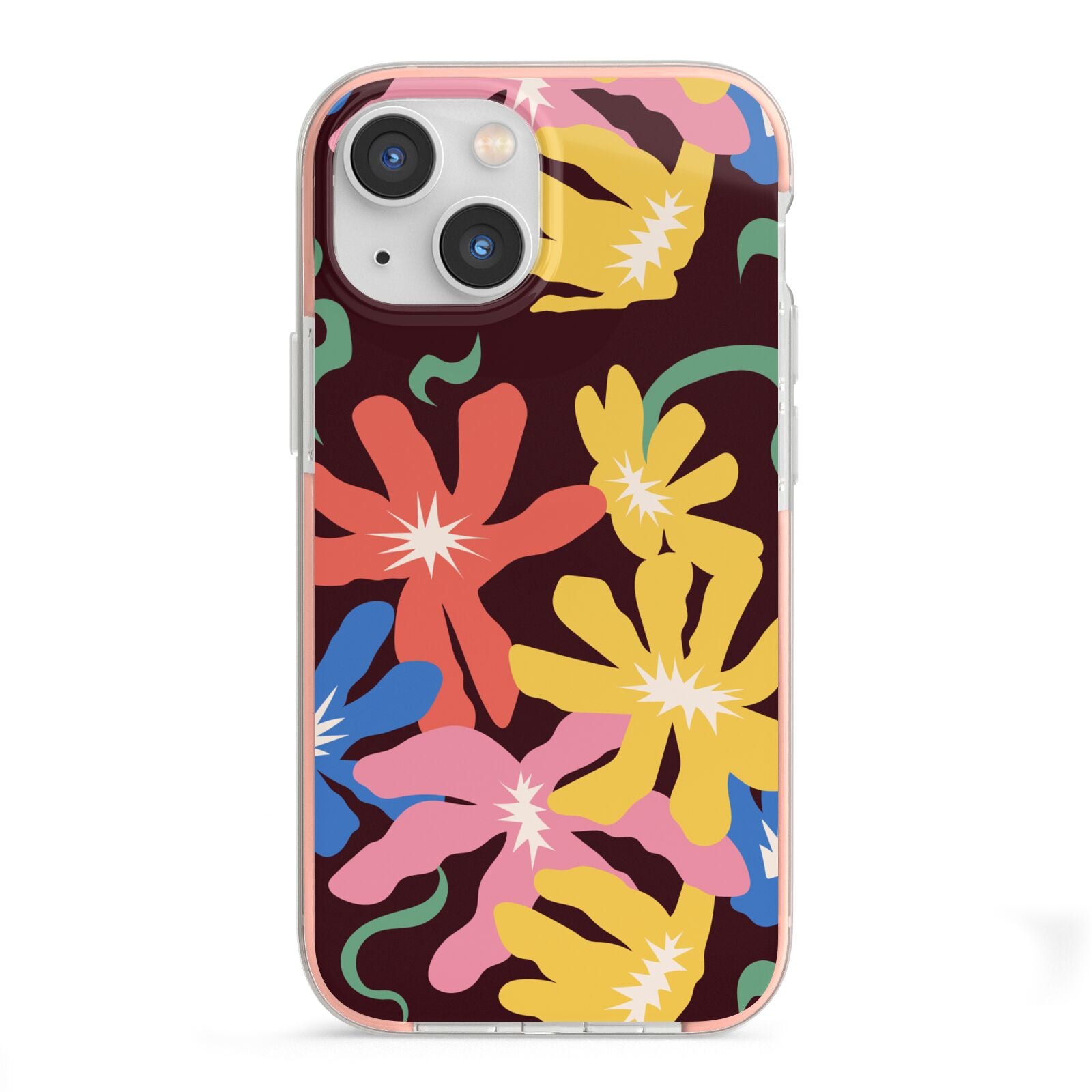 Abstract Flowers iPhone 13 Mini TPU Impact Case with Pink Edges