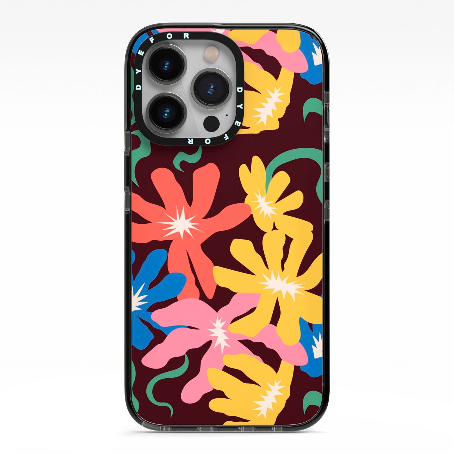 Abstract Flowers iPhone 13 Pro Black Impact Case on Silver phone