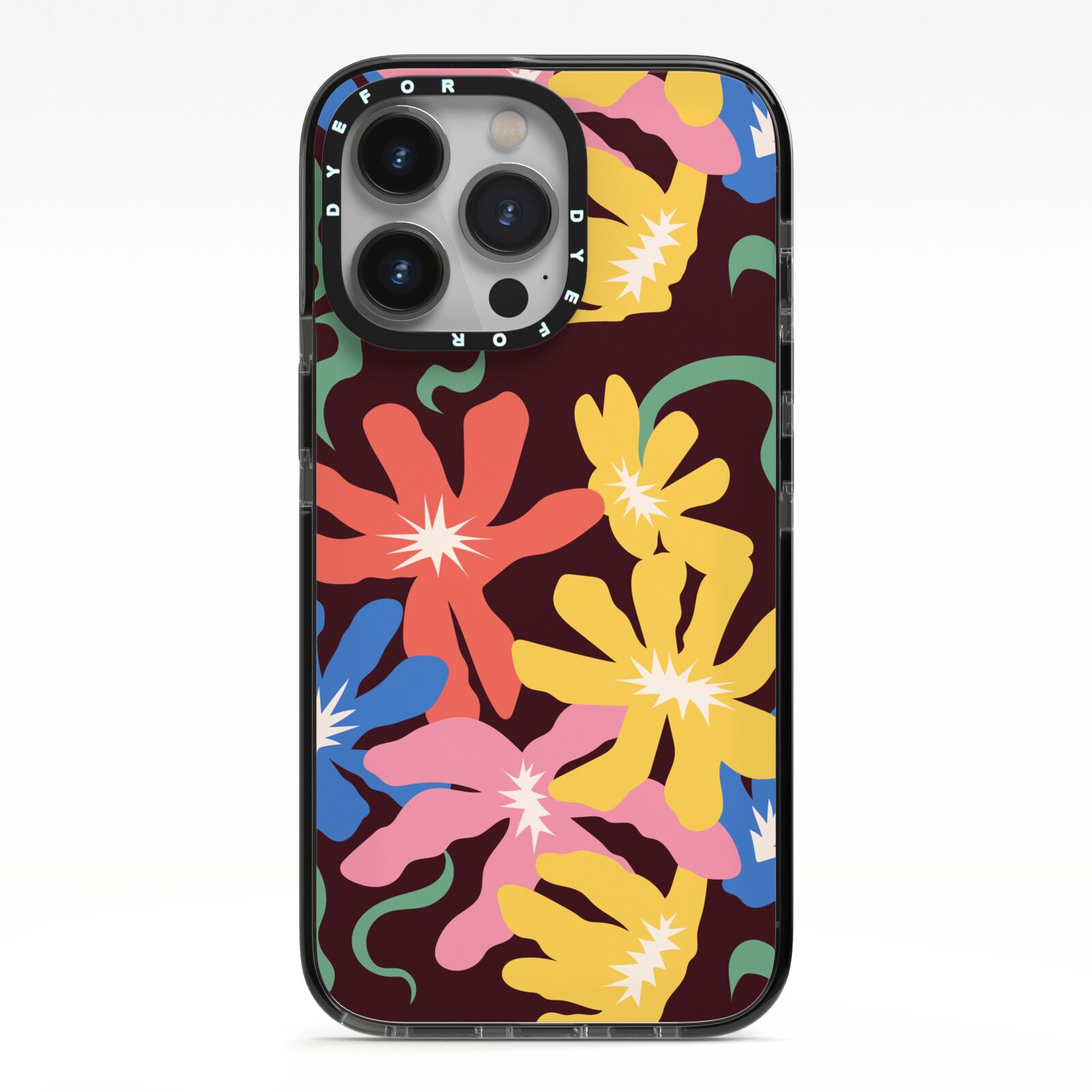 Abstract Flowers iPhone 13 Pro Black Impact Case on Silver phone