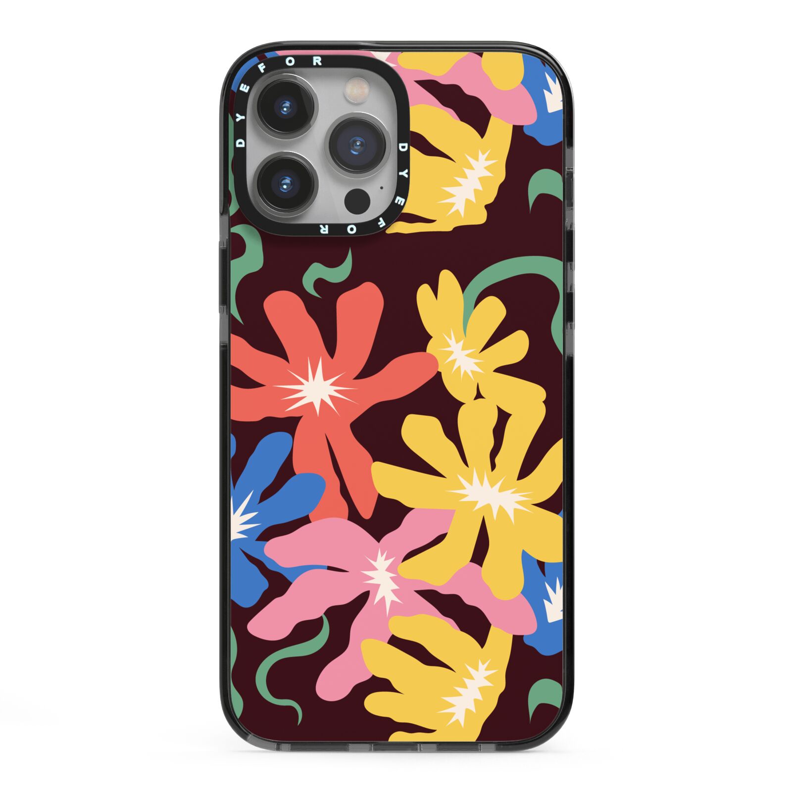 Abstract Flowers iPhone 13 Pro Max Black Impact Case on Silver phone