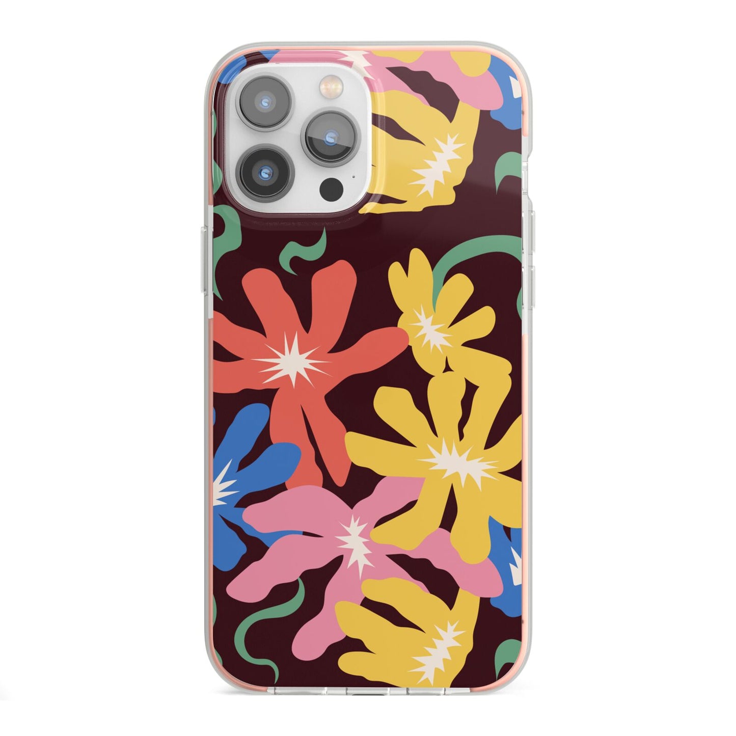 Abstract Flowers iPhone 13 Pro Max TPU Impact Case with Pink Edges