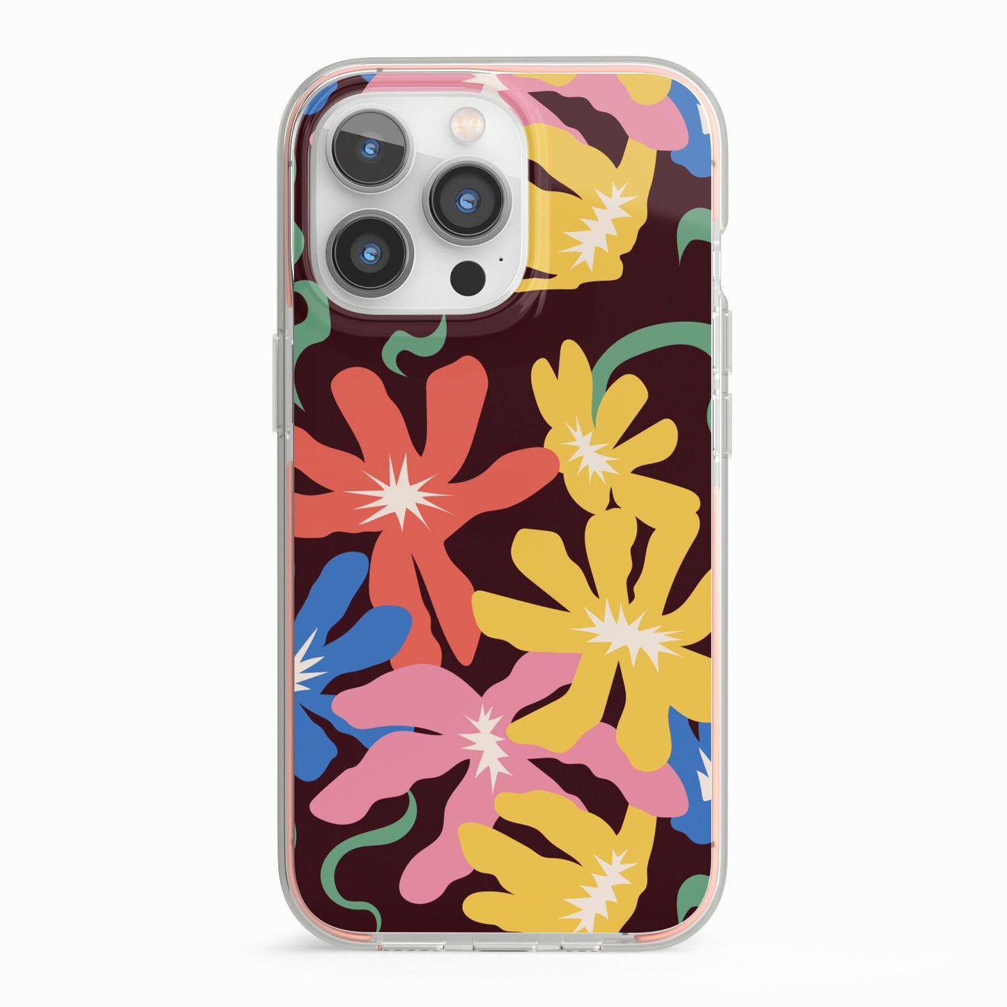 Abstract Flowers iPhone 13 Pro TPU Impact Case with Pink Edges