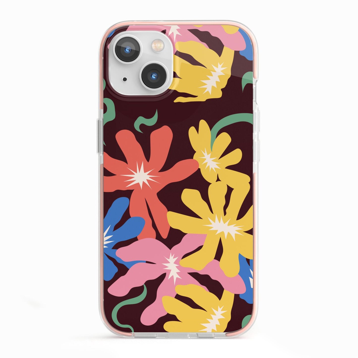Abstract Flowers iPhone 13 TPU Impact Case with Pink Edges