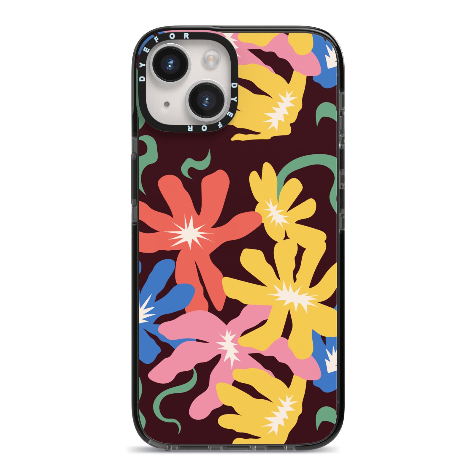 Abstract Flowers iPhone 14 Black Impact Case on Silver phone