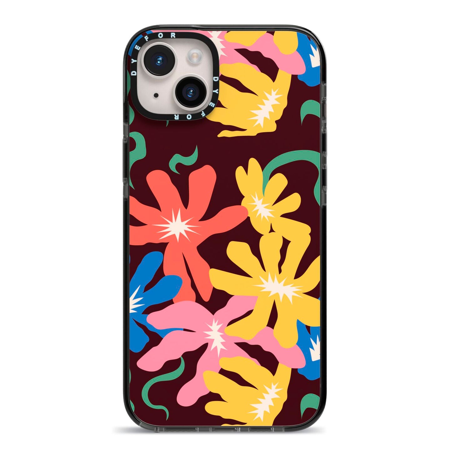 Abstract Flowers iPhone 14 Plus Black Impact Case on Silver phone