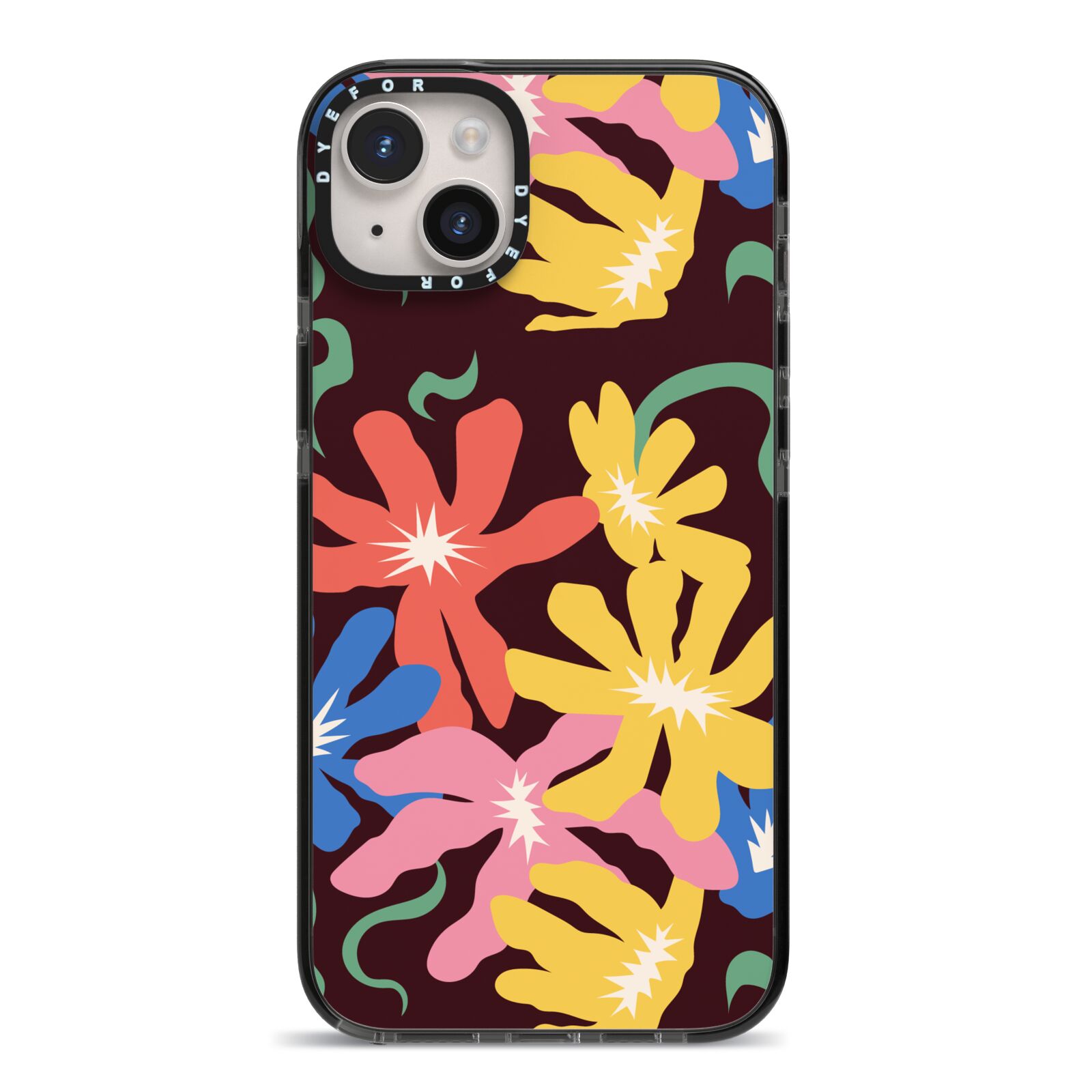 Abstract Flowers iPhone 14 Plus Black Impact Case on Silver phone
