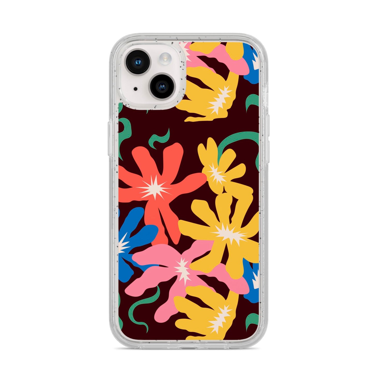 Abstract Flowers iPhone 14 Plus Glitter Tough Case Starlight