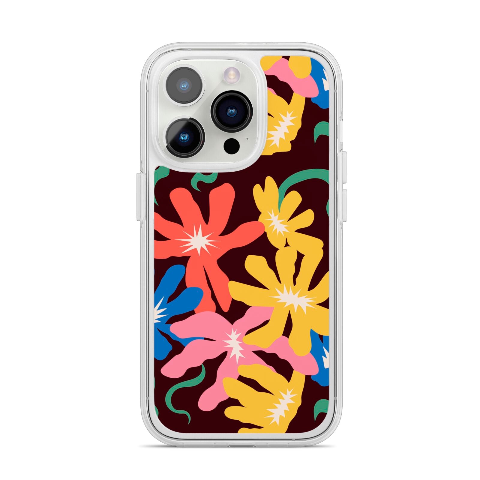 Abstract Flowers iPhone 14 Pro Clear Tough Case Silver