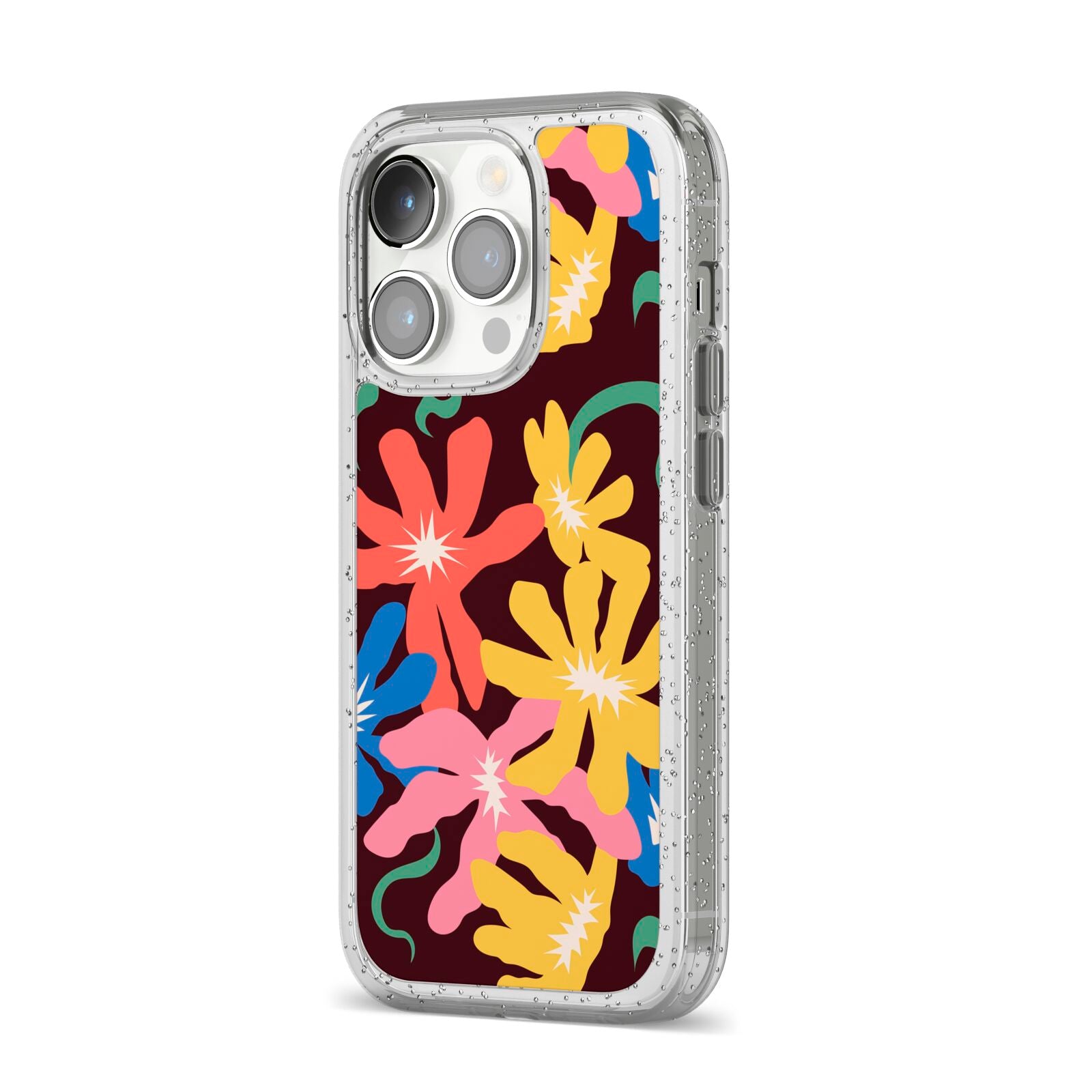 Abstract Flowers iPhone 14 Pro Glitter Tough Case Silver Angled Image