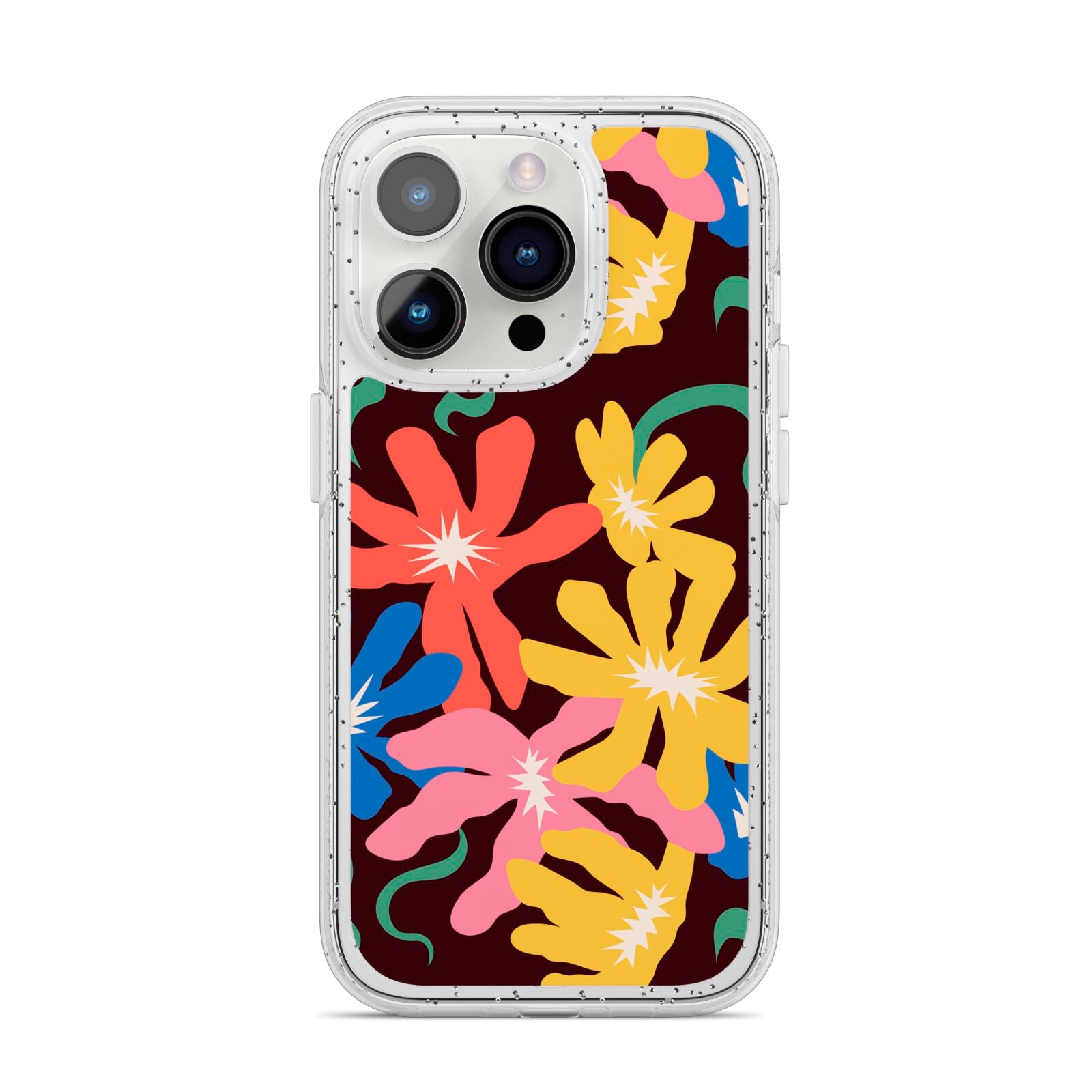 Abstract Flowers iPhone 14 Pro Glitter Tough Case Silver