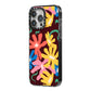 Abstract Flowers iPhone 14 Pro Max Black Impact Case Side Angle on Silver phone