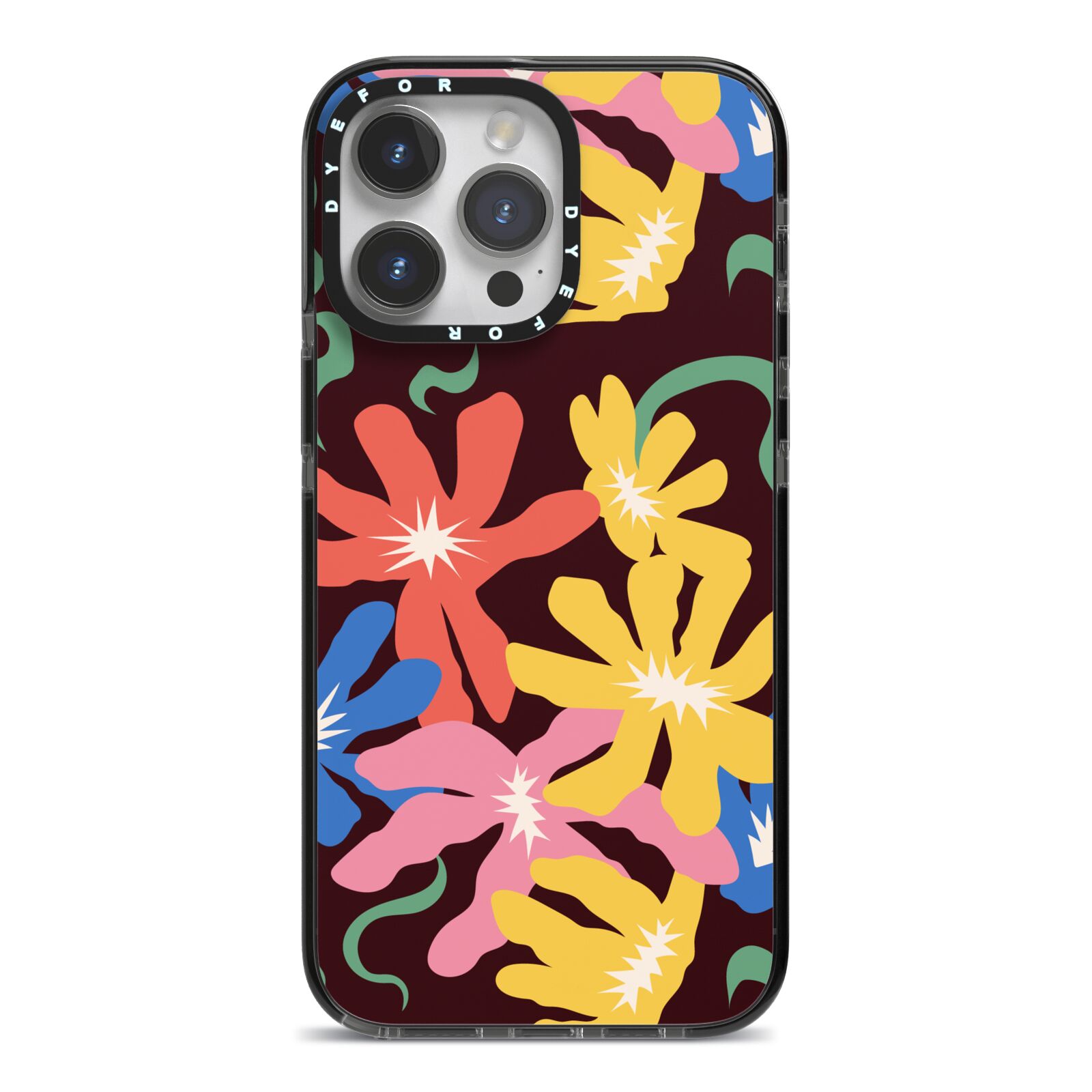 Abstract Flowers iPhone 14 Pro Max Black Impact Case on Silver phone