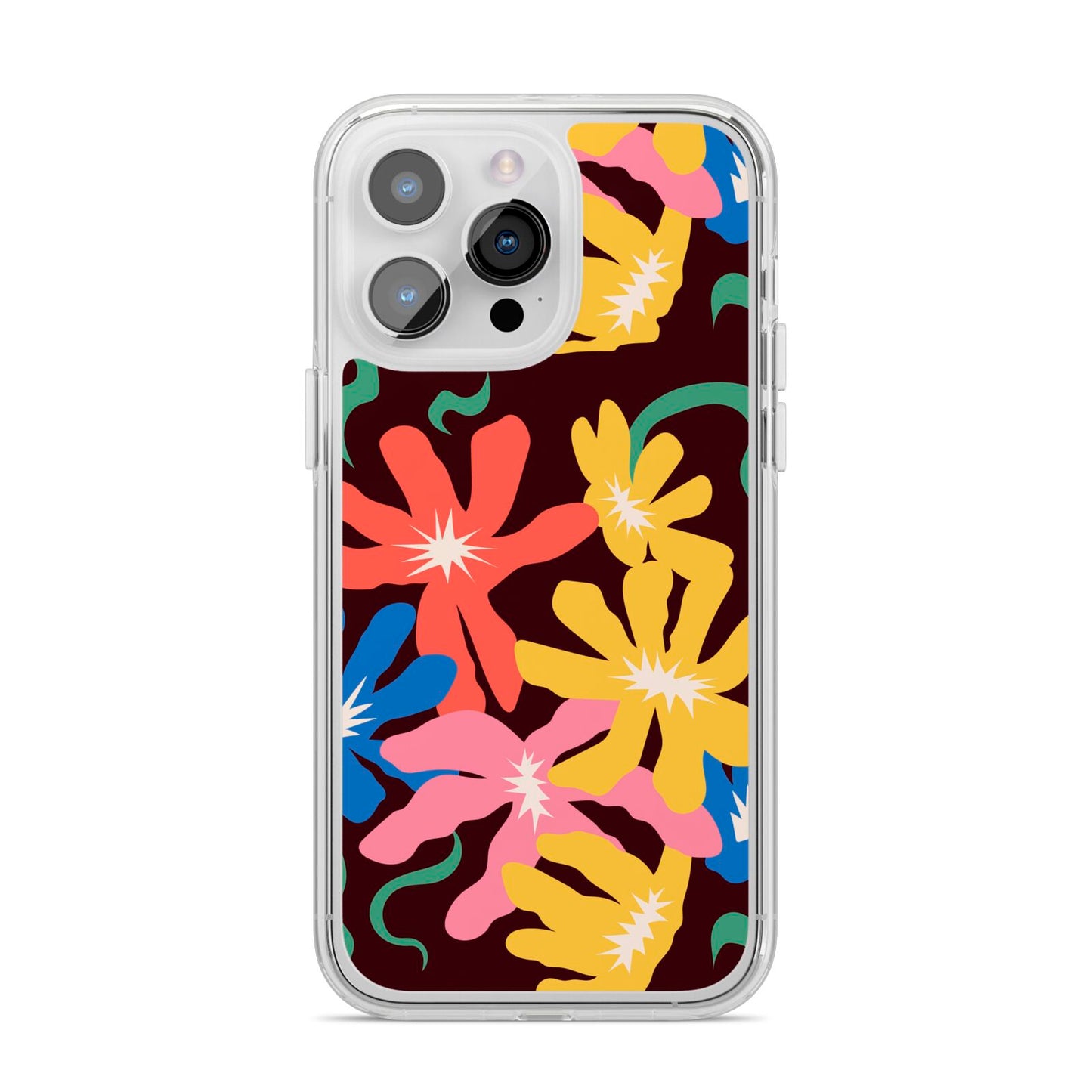 Abstract Flowers iPhone 14 Pro Max Clear Tough Case Silver