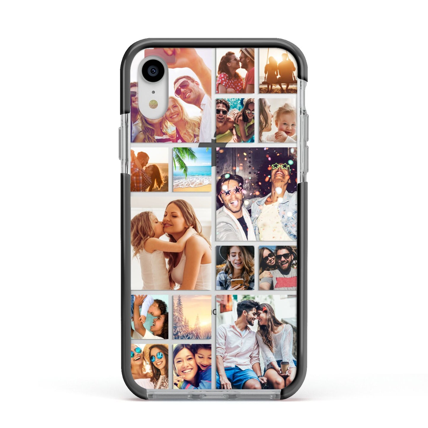 Abstract Multi Tile Photo Montage Upload Apple iPhone XR Impact Case Black Edge on Silver Phone