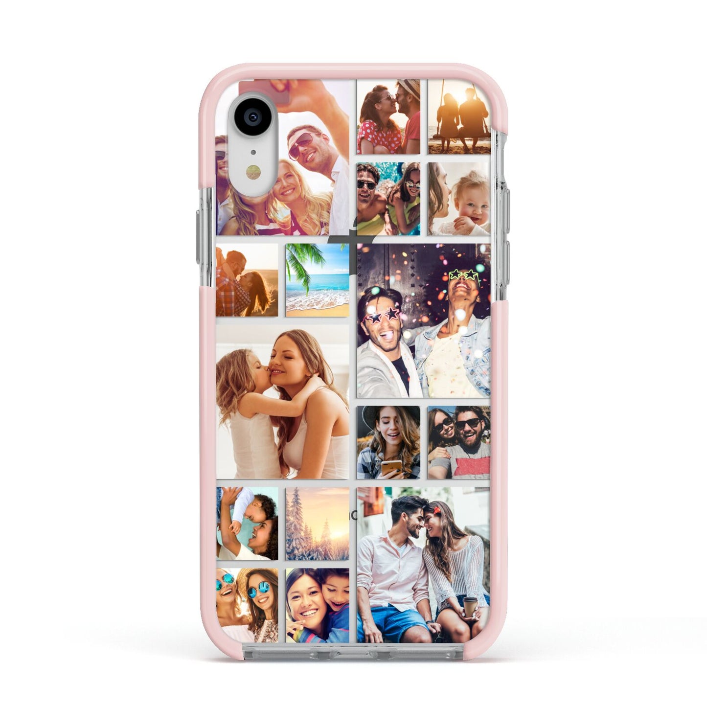 Abstract Multi Tile Photo Montage Upload Apple iPhone XR Impact Case Pink Edge on Silver Phone
