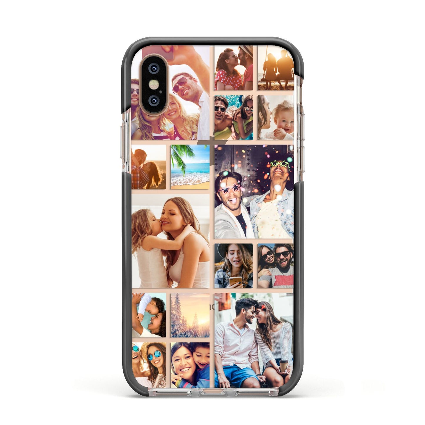 Abstract Multi Tile Photo Montage Upload Apple iPhone Xs Impact Case Black Edge on Gold Phone