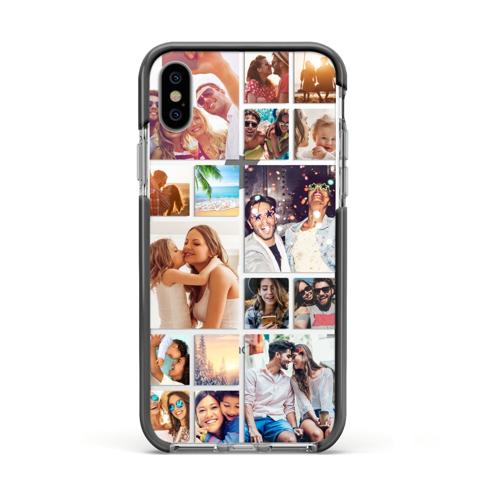 Abstract Multi Tile Photo Montage Upload Apple iPhone Xs Impact Case Black Edge on Silver Phone