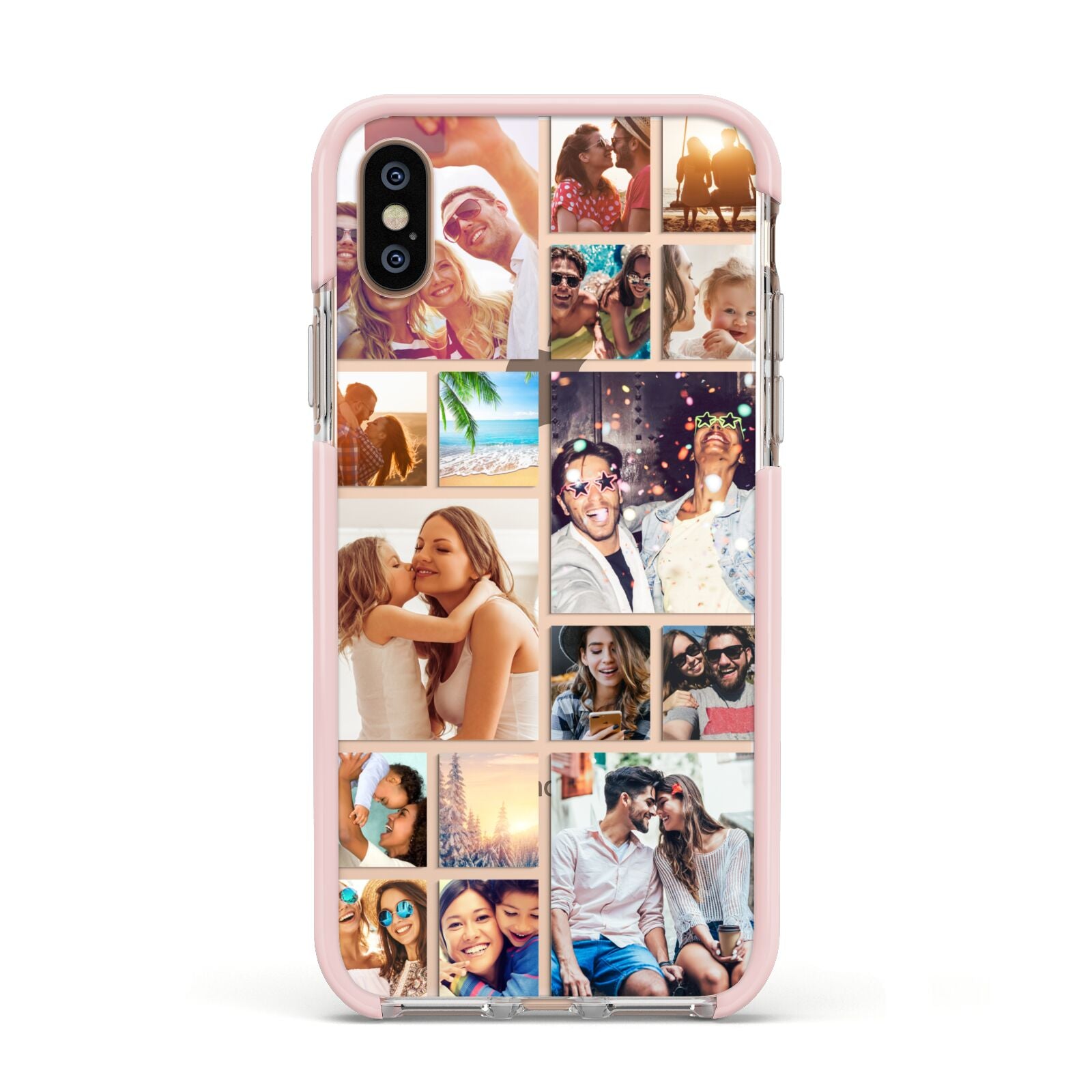 Abstract Multi Tile Photo Montage Upload Apple iPhone Xs Impact Case Pink Edge on Gold Phone