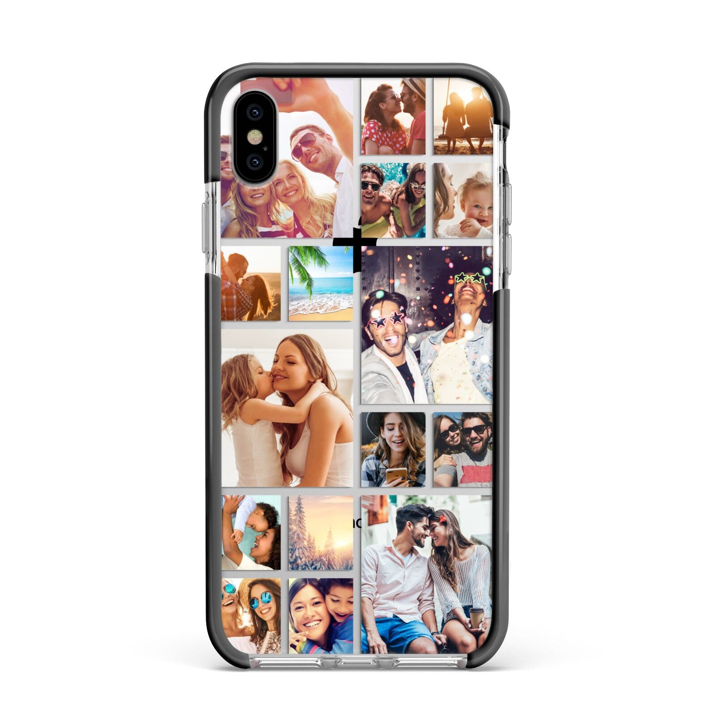 Abstract Multi Tile Photo Montage Upload Apple iPhone Xs Max Impact Case Black Edge on Silver Phone