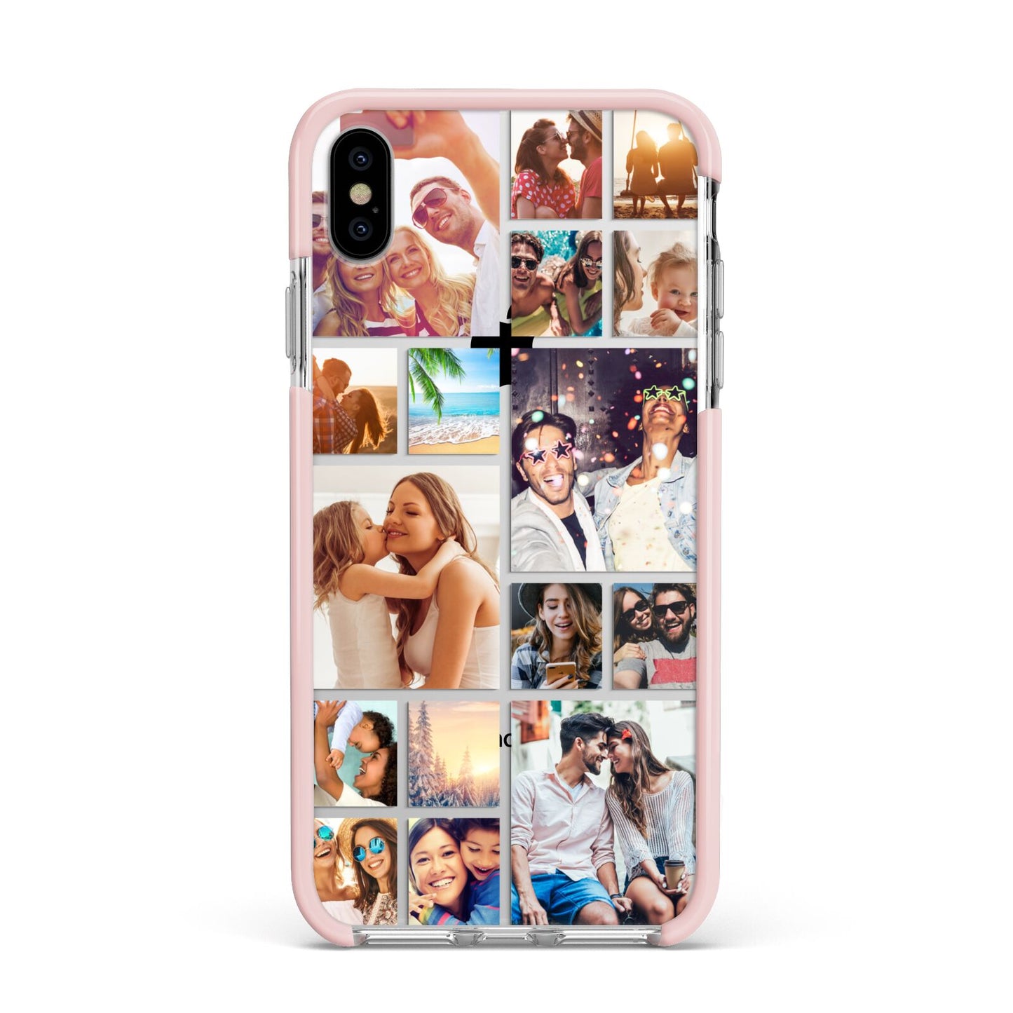 Abstract Multi Tile Photo Montage Upload Apple iPhone Xs Max Impact Case Pink Edge on Silver Phone