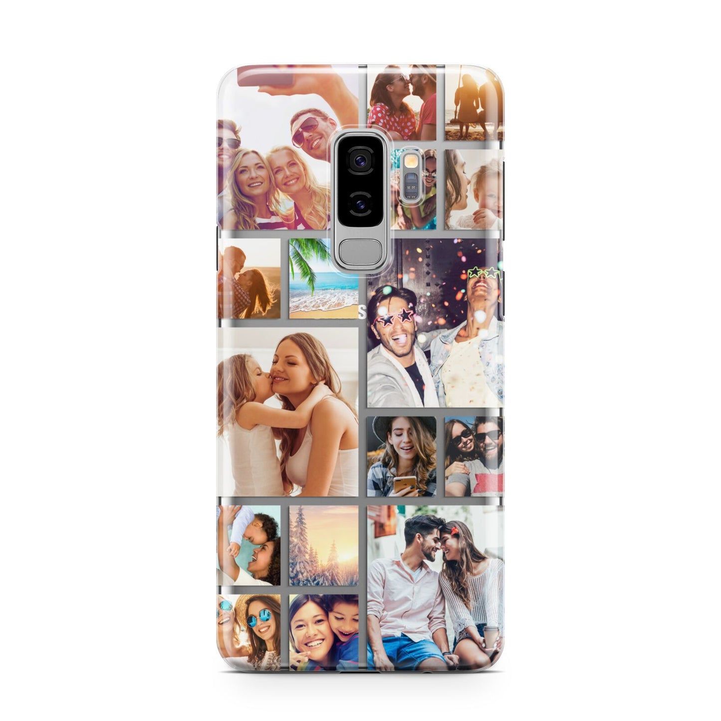 Abstract Multi Tile Photo Montage Upload Samsung Galaxy S9 Plus Case on Silver phone