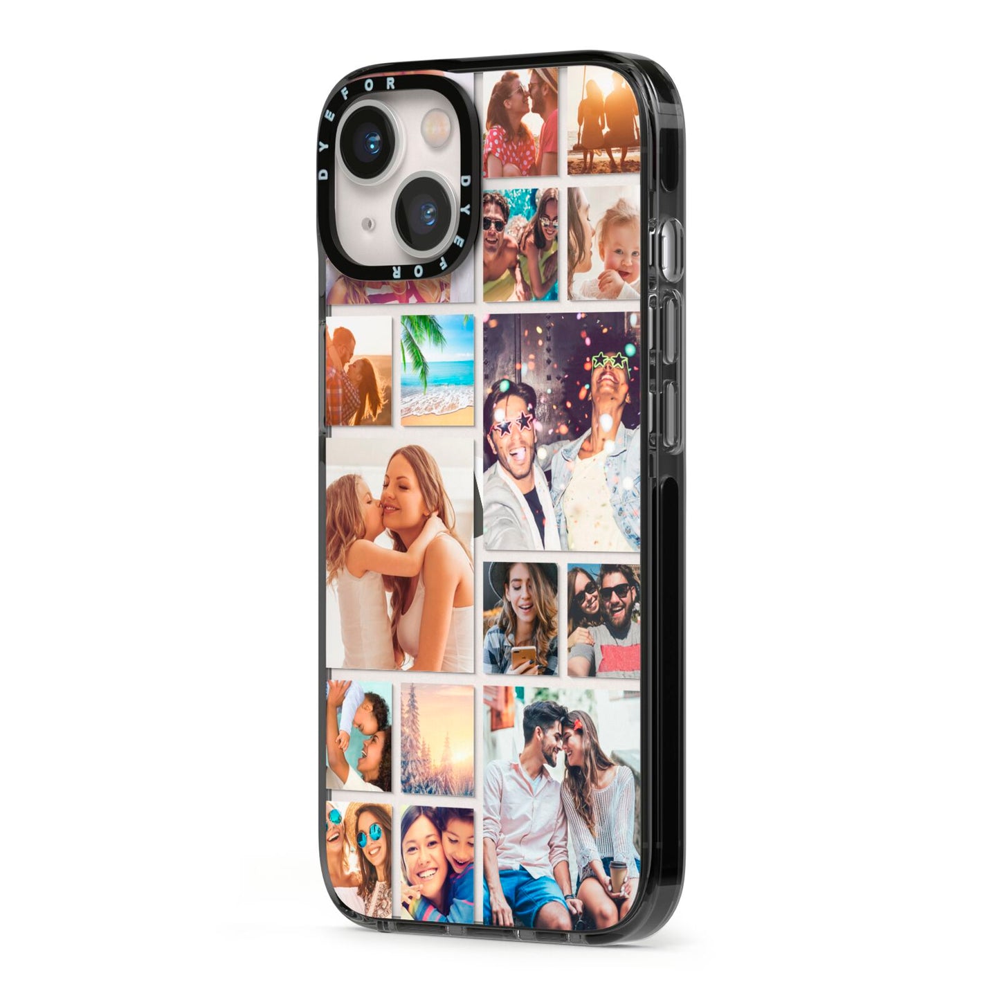 Abstract Multi Tile Photo Montage Upload iPhone 13 Black Impact Case Side Angle on Silver phone