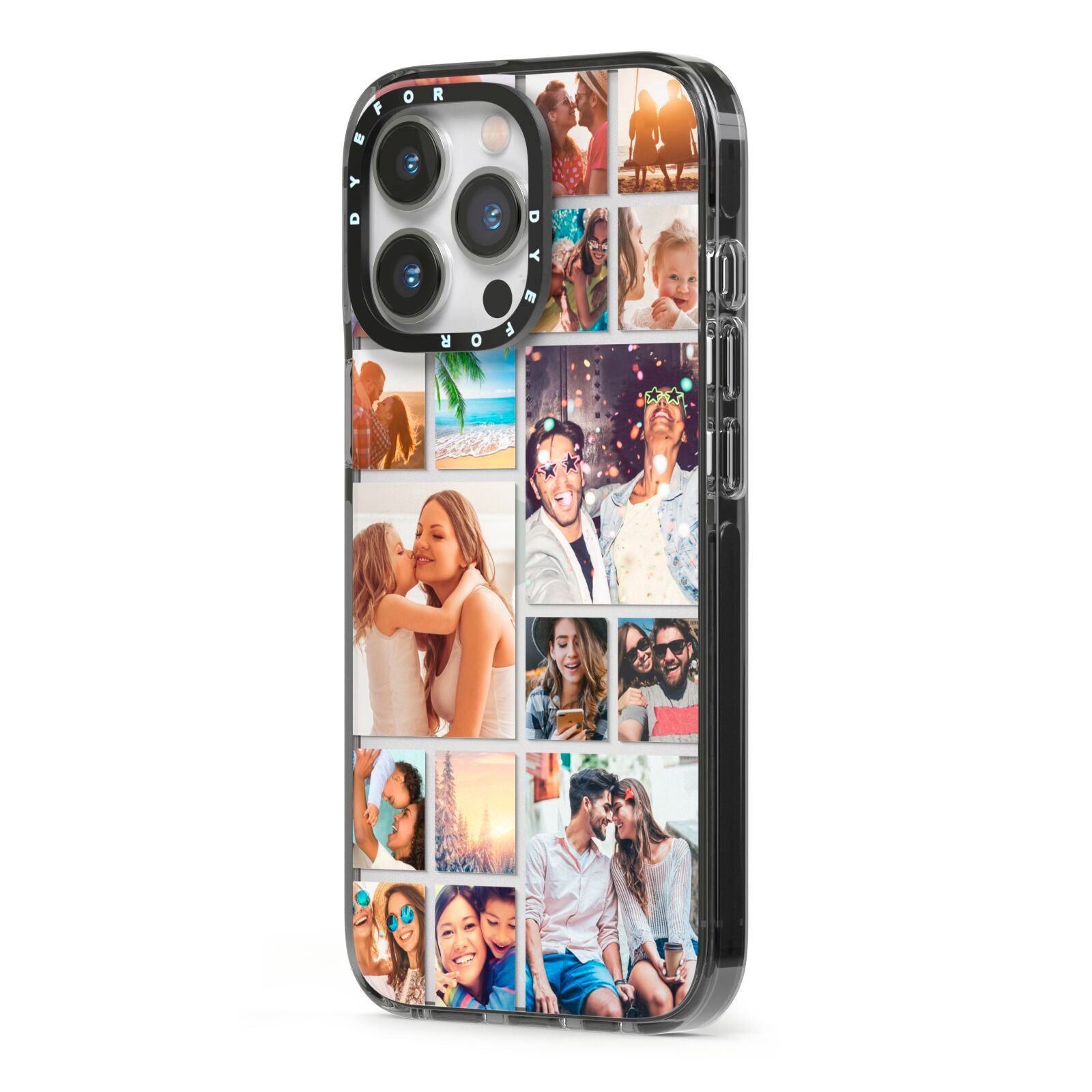Abstract Multi Tile Photo Montage Upload iPhone 13 Pro Black Impact Case Side Angle on Silver phone