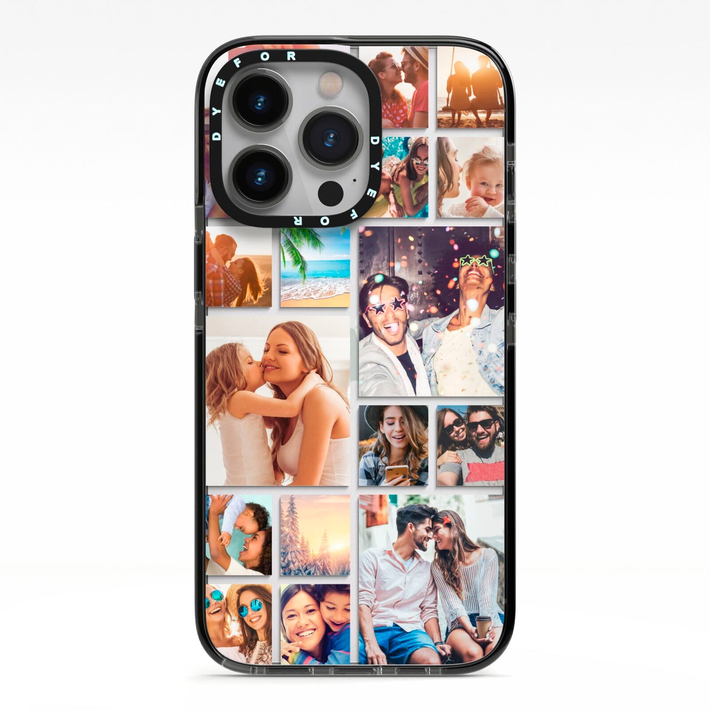 Abstract Multi Tile Photo Montage Upload iPhone 13 Pro Black Impact Case on Silver phone