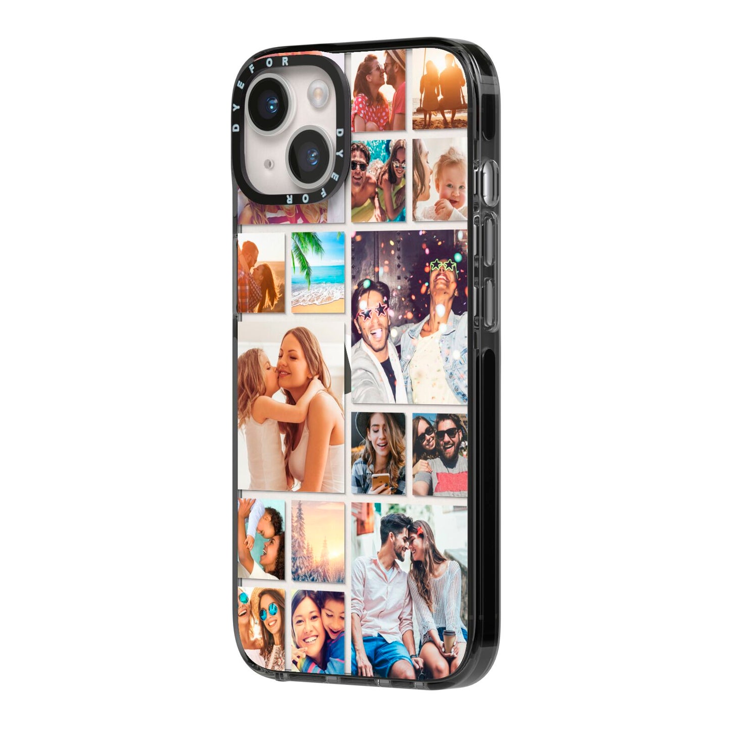Abstract Multi Tile Photo Montage Upload iPhone 14 Black Impact Case Side Angle on Silver phone