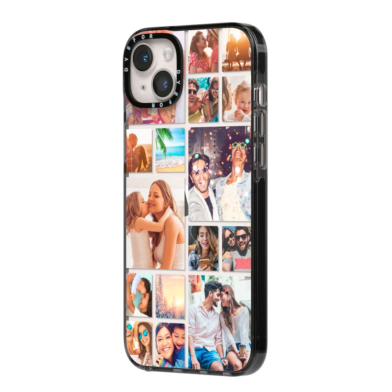 Abstract Multi Tile Photo Montage Upload iPhone 14 Plus Black Impact Case Side Angle on Silver phone