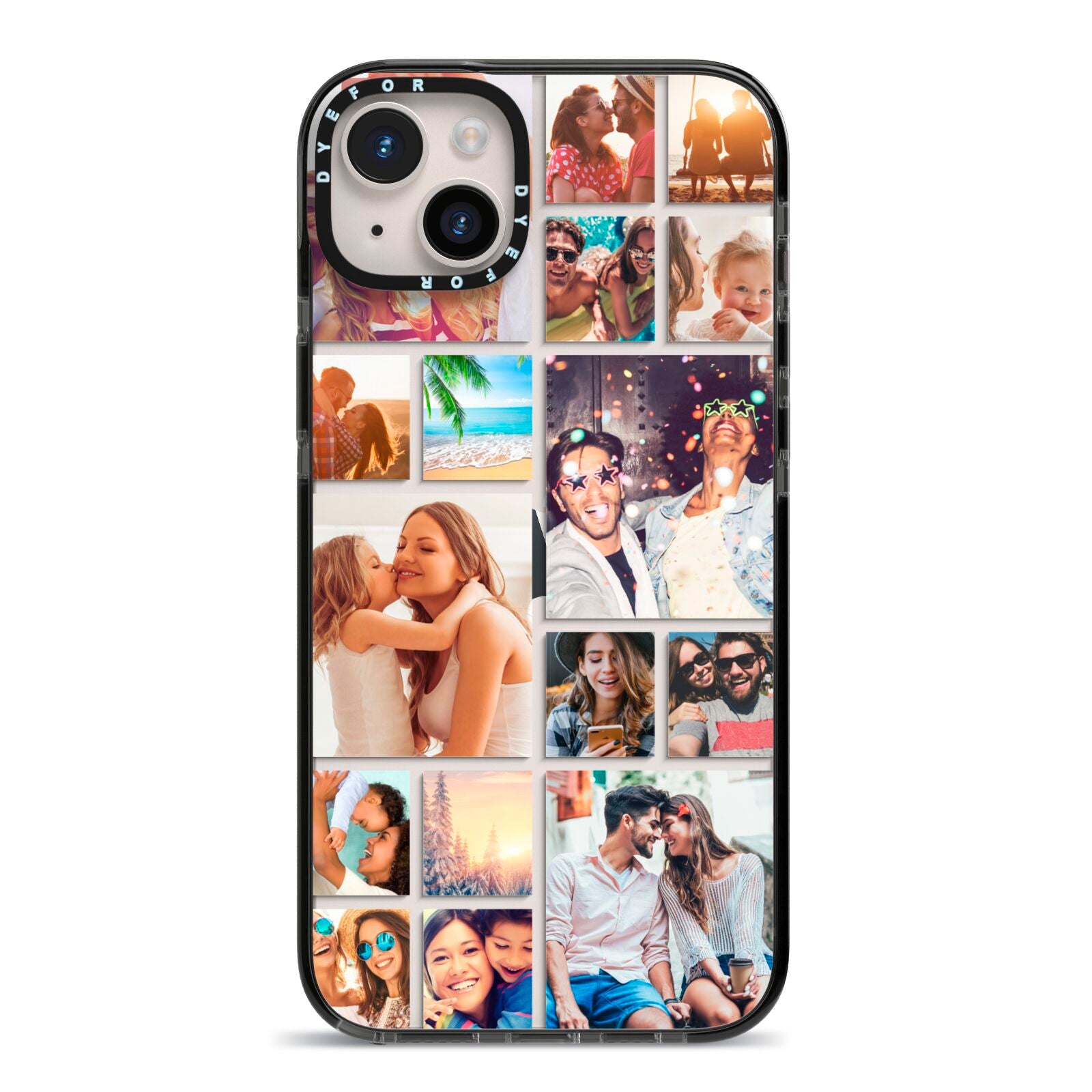 Abstract Multi Tile Photo Montage Upload iPhone 14 Plus Black Impact Case on Silver phone