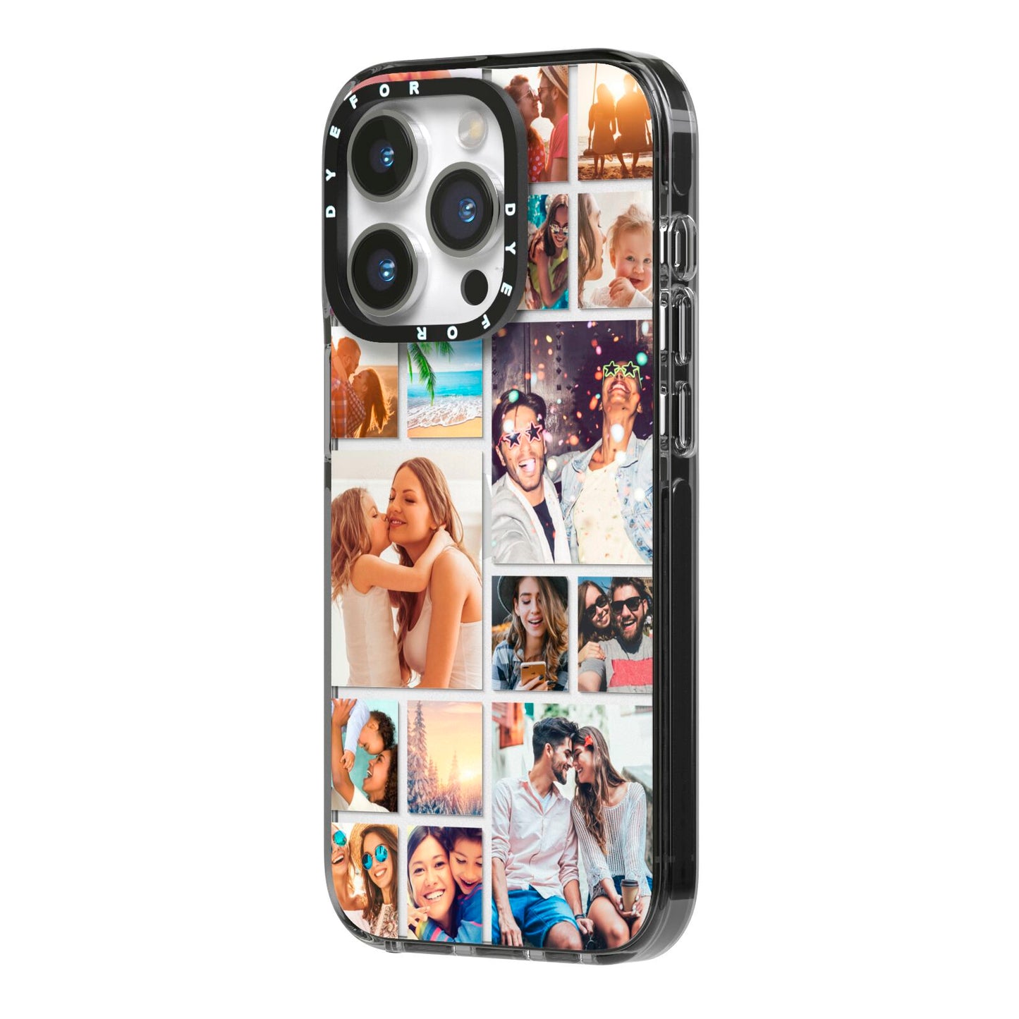 Abstract Multi Tile Photo Montage Upload iPhone 14 Pro Black Impact Case Side Angle on Silver phone