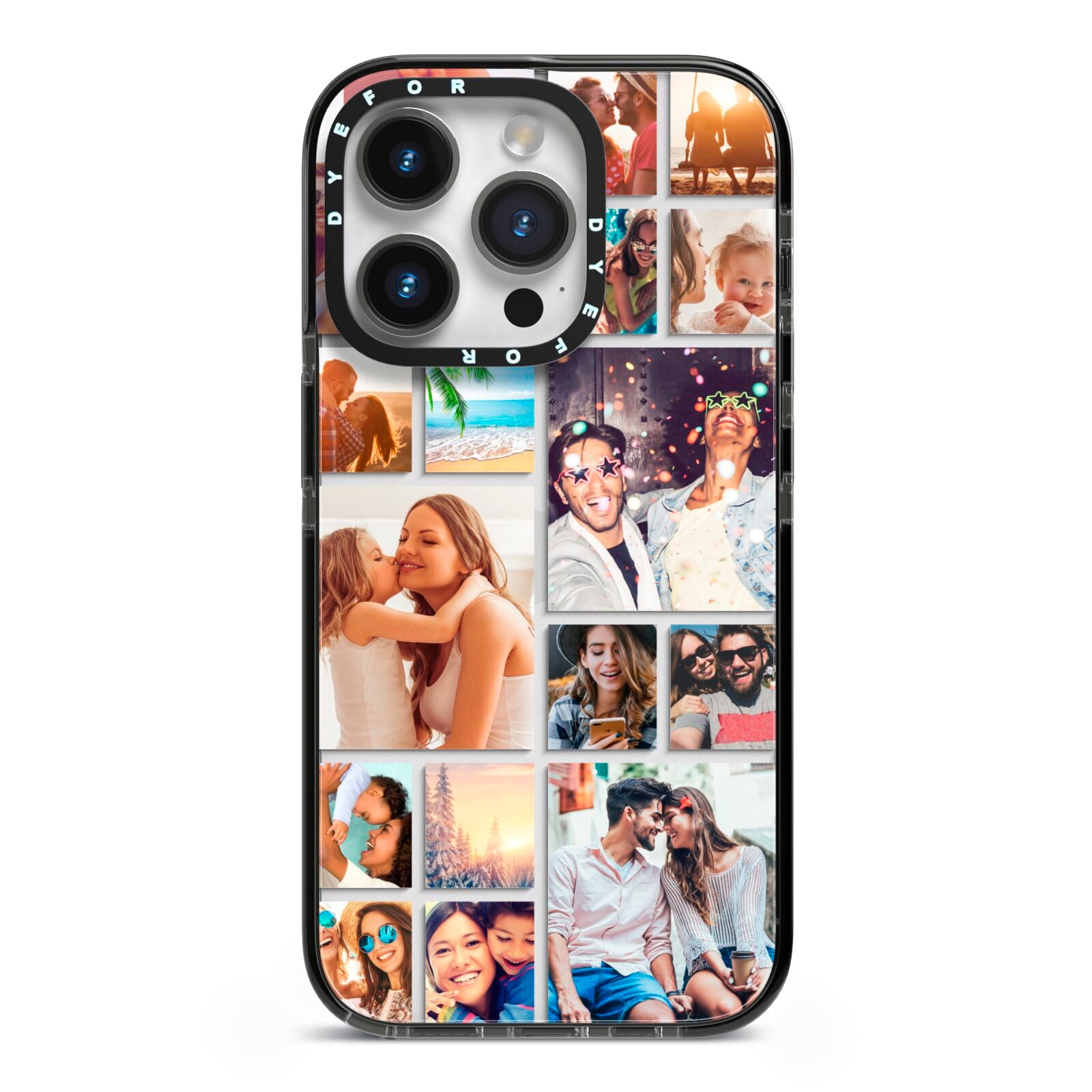Abstract Multi Tile Photo Montage Upload iPhone 14 Pro Black Impact Case on Silver phone