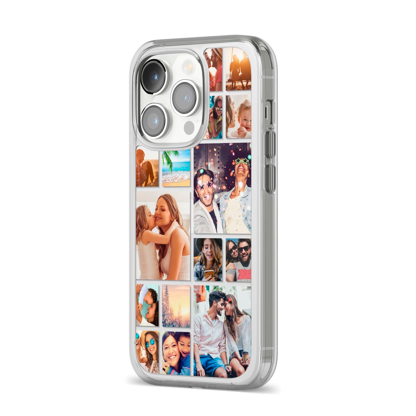 Abstract Multi Tile Photo Montage Upload iPhone 14 Pro Clear Tough Case Silver Angled Image