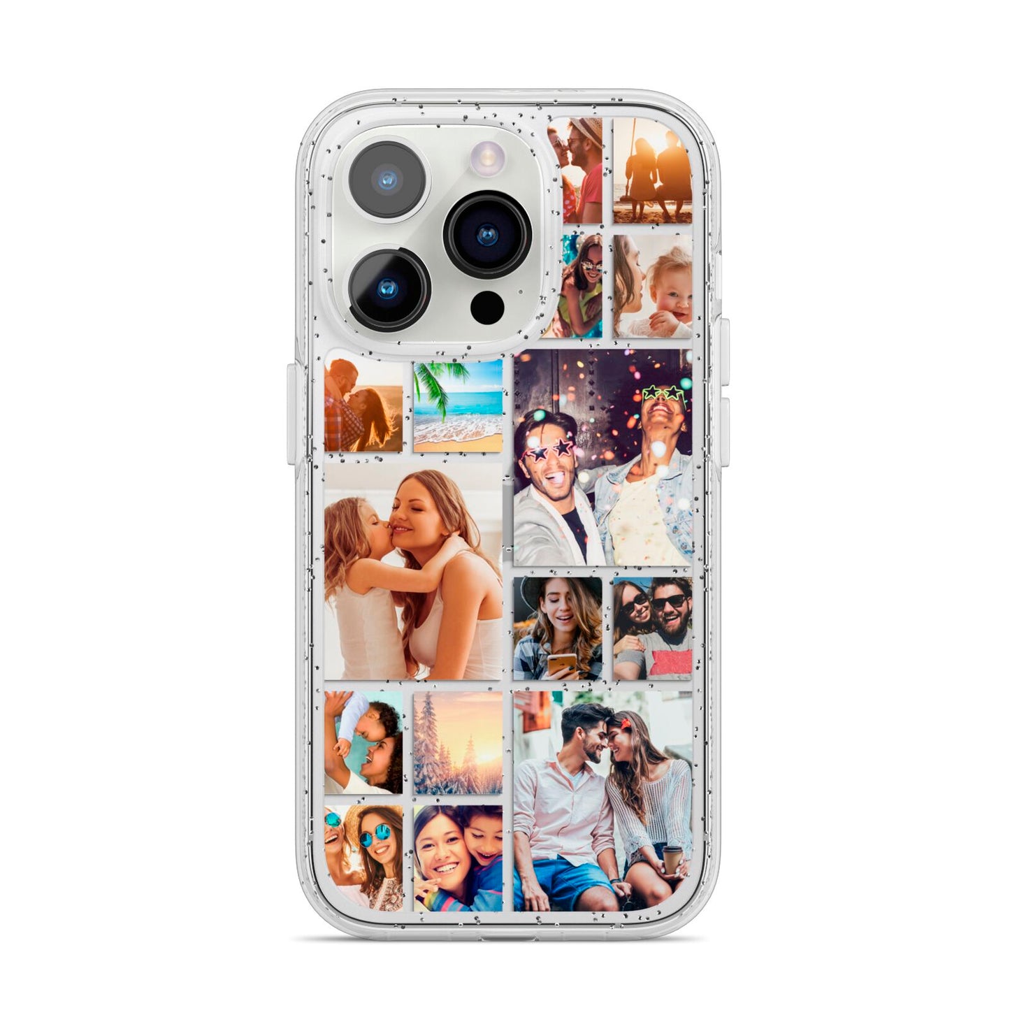 Abstract Multi Tile Photo Montage Upload iPhone 14 Pro Glitter Tough Case Silver