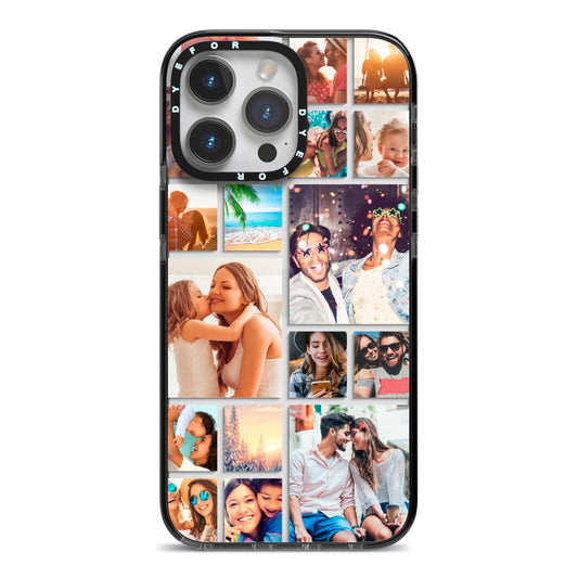 Abstract Multi Tile Photo Montage Upload iPhone 14 Pro Max Black Impact Case on Silver phone