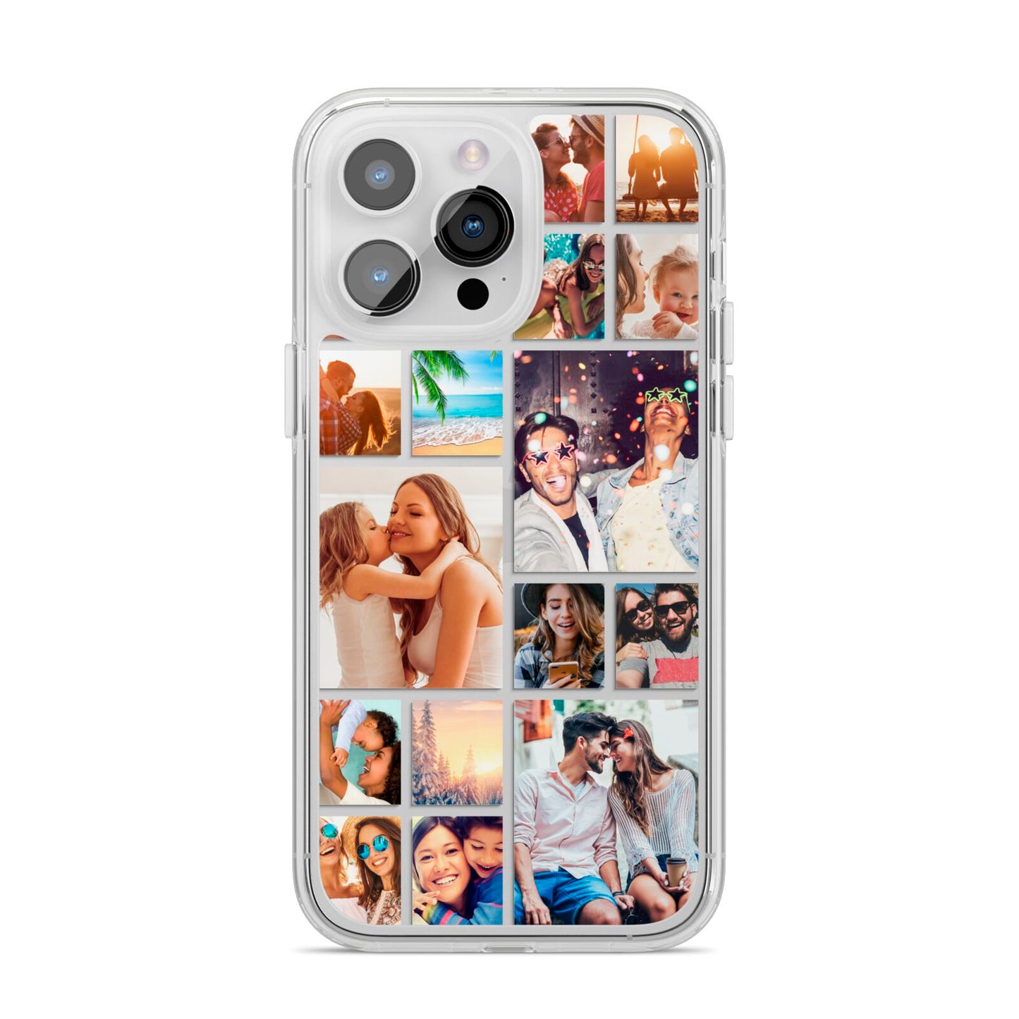 Abstract Multi Tile Photo Montage Upload iPhone 14 Pro Max Clear Tough Case Silver