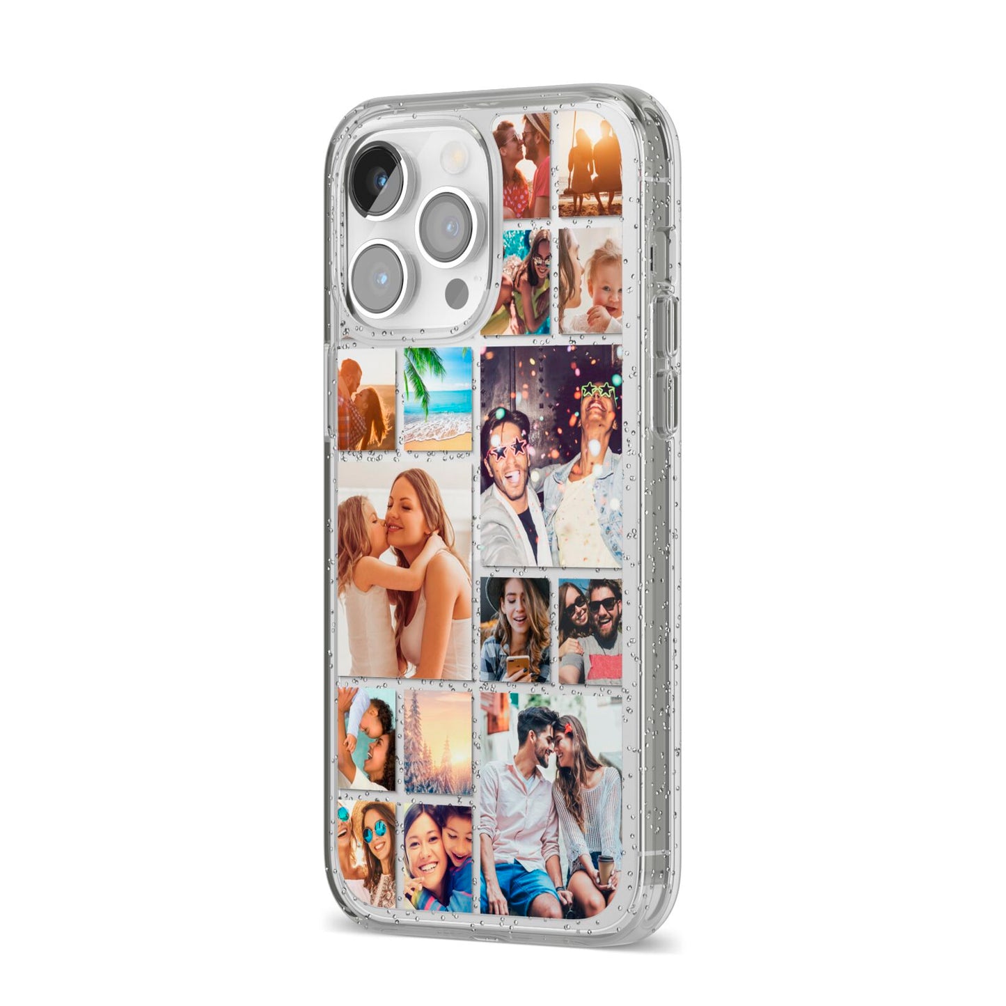 Abstract Multi Tile Photo Montage Upload iPhone 14 Pro Max Glitter Tough Case Silver Angled Image