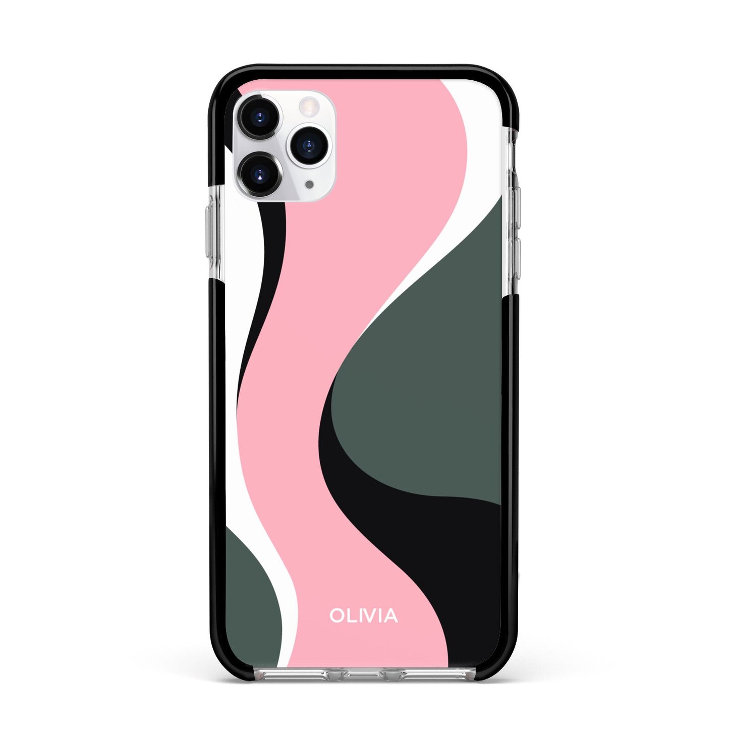 Abstract Name Apple iPhone 11 Pro Max in Silver with Black Impact Case